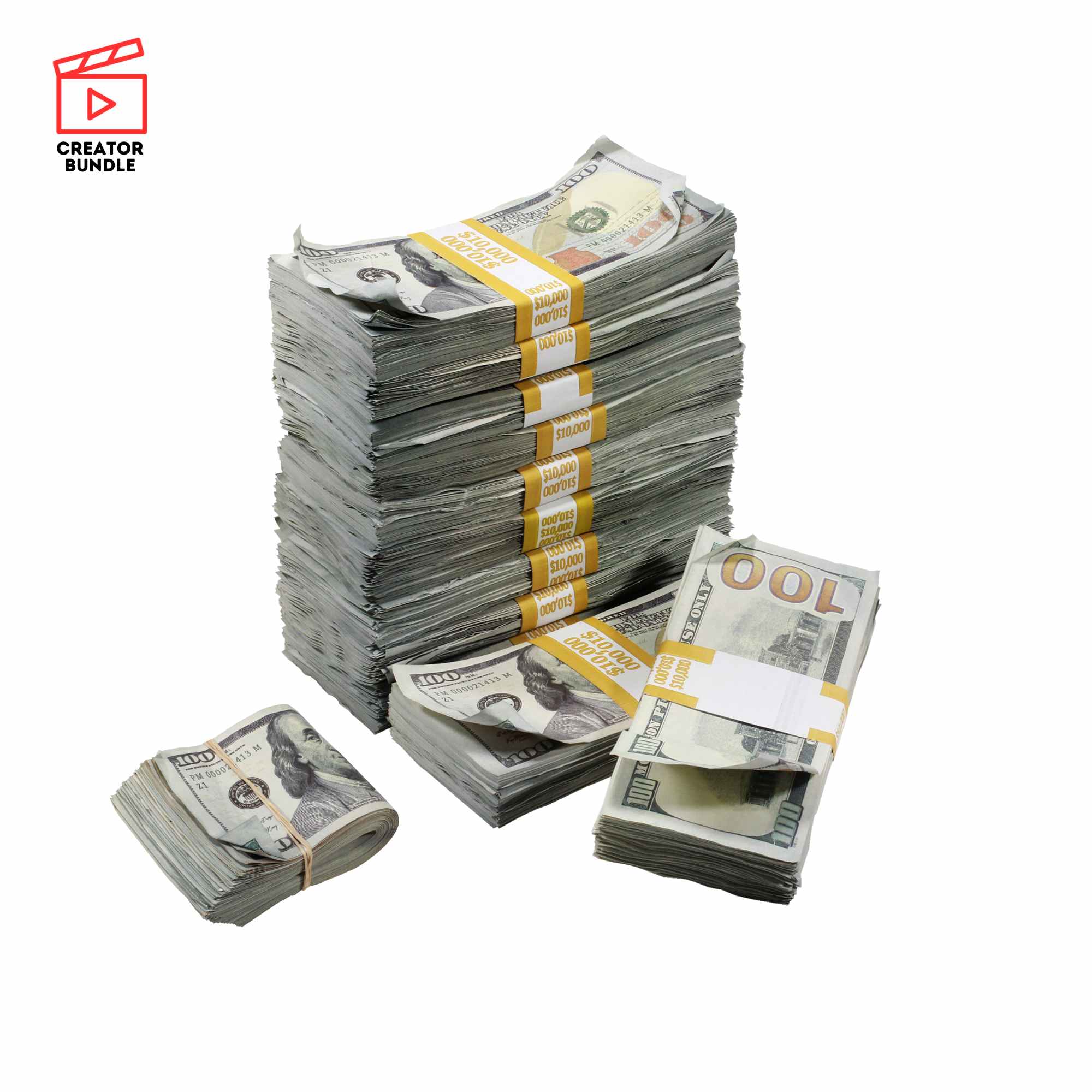 Content Creators Choice Pack: Aged $10K Full Print Fat Fold & New Style $100K Blank Filler Combo - Prop Movie Money