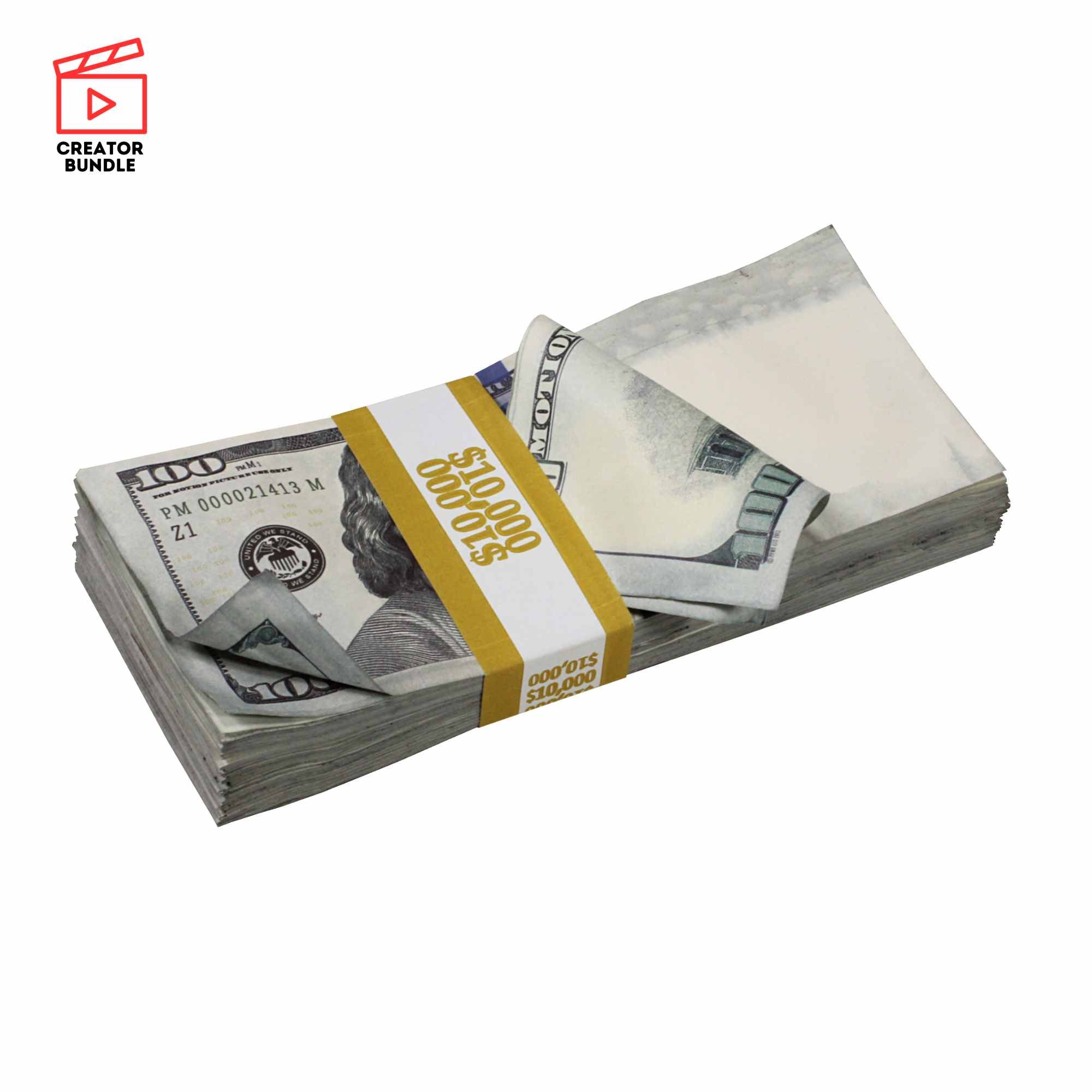 Content Creators Choice Pack: Aged $10K Full Print Fat Fold & New Style $100K Blank Filler Combo - Prop Movie Money
