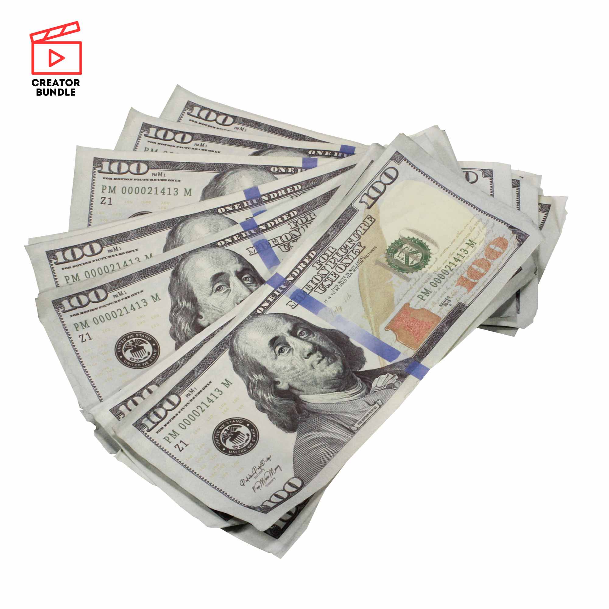 Content Creators Choice Pack: Aged $10K Full Print Fat Fold & New Style $100K Blank Filler Combo - Prop Movie Money