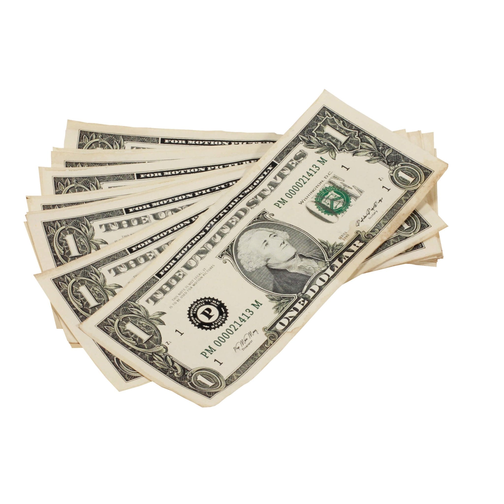 1980 Series $1 Aged $100 Full Print Prop Money Stack - Prop Movie Money