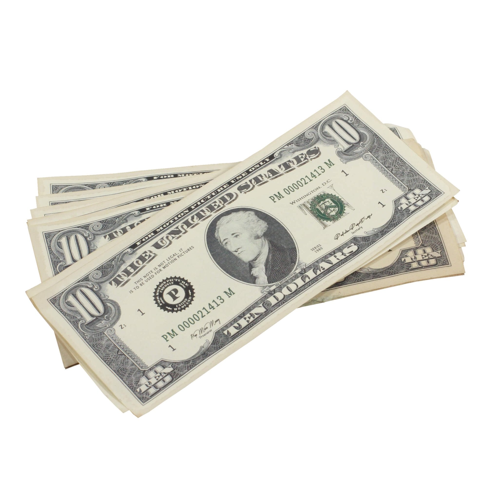 1980 Series $10 Aged $1,000 Full Print Prop Money Stack - Prop Movie Money