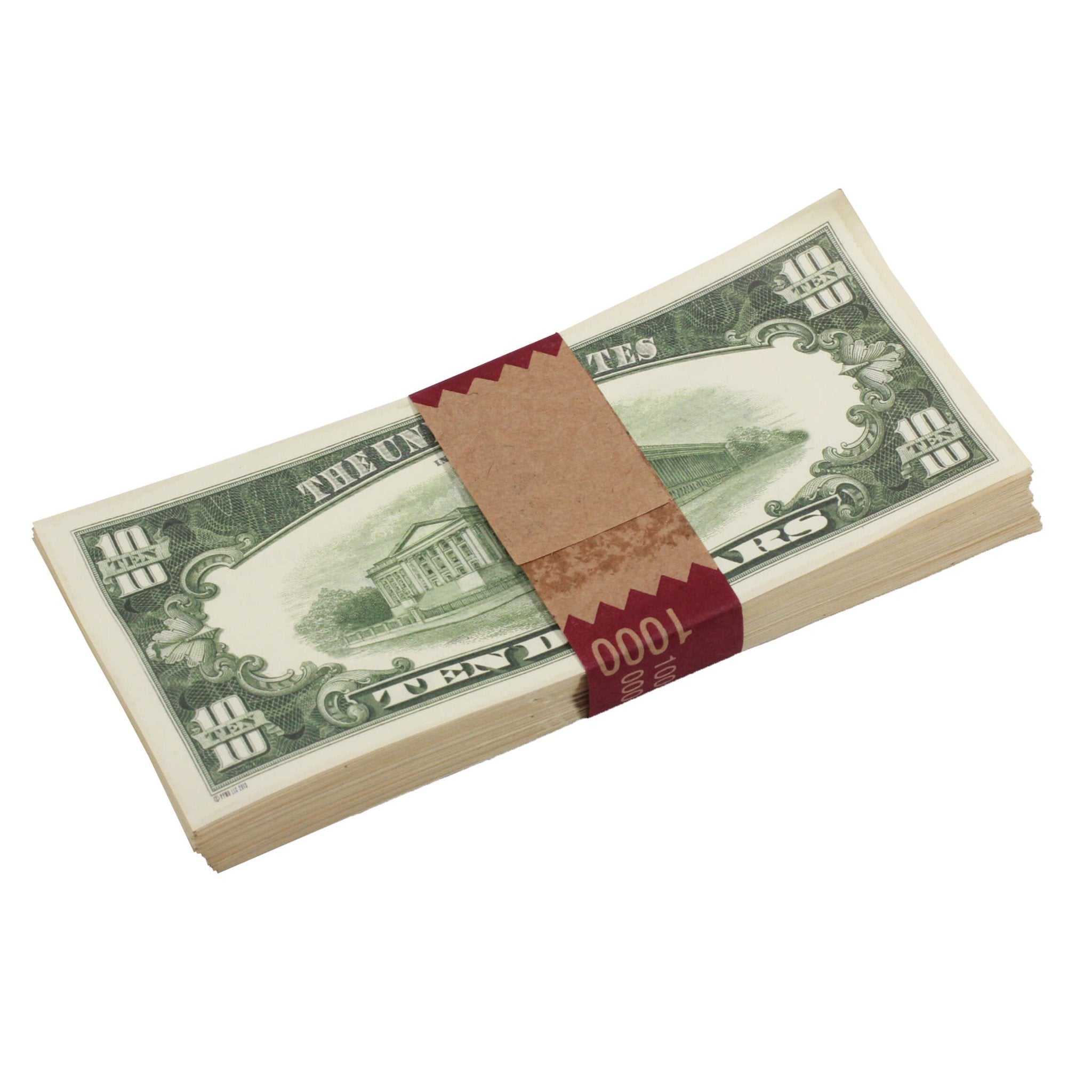 1980 Series $10 Aged $1,000 Full Print Prop Money Stack - Prop Movie Money