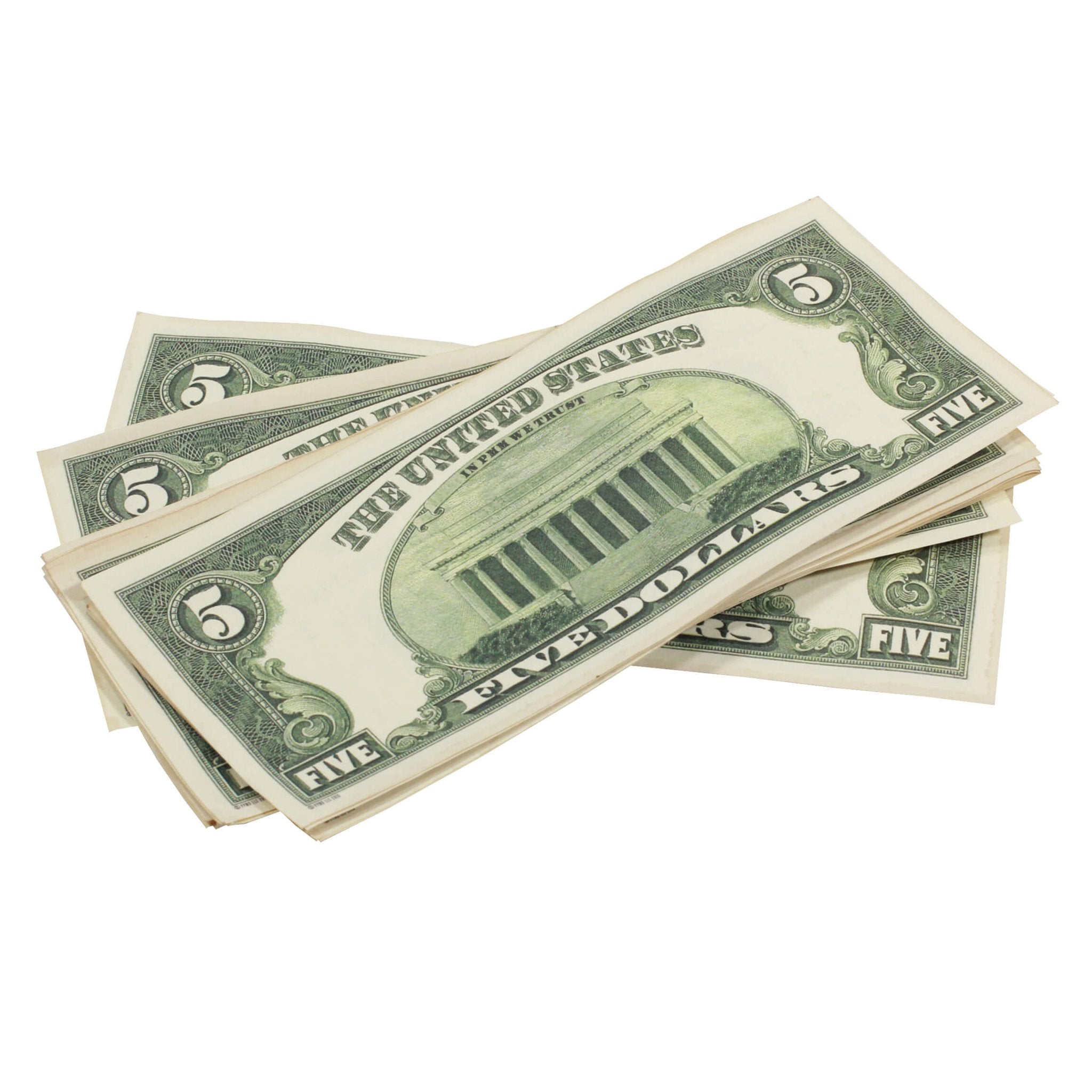 1980 Series $5 Aged $500 Full Print Prop Money Stack - Prop Movie Money