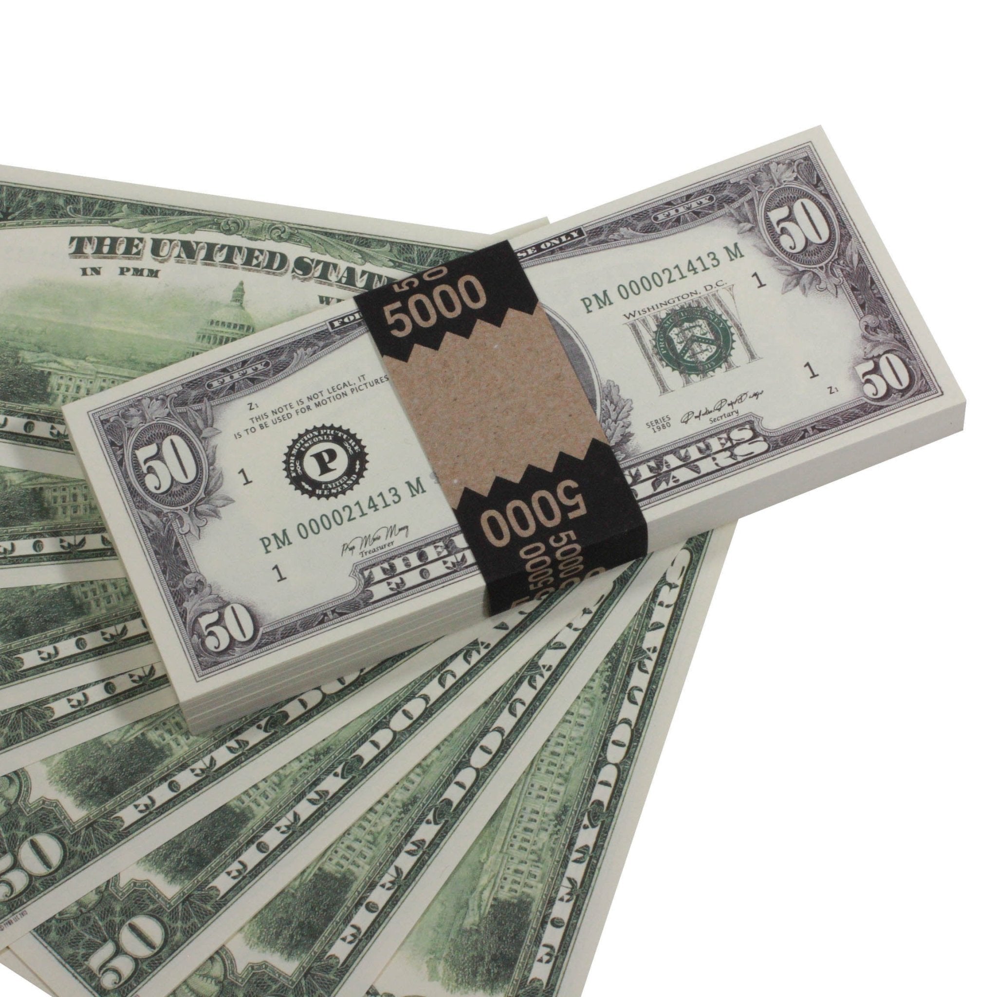1980 Series $50 Full Print Prop Money Stack - Prop Movie Money