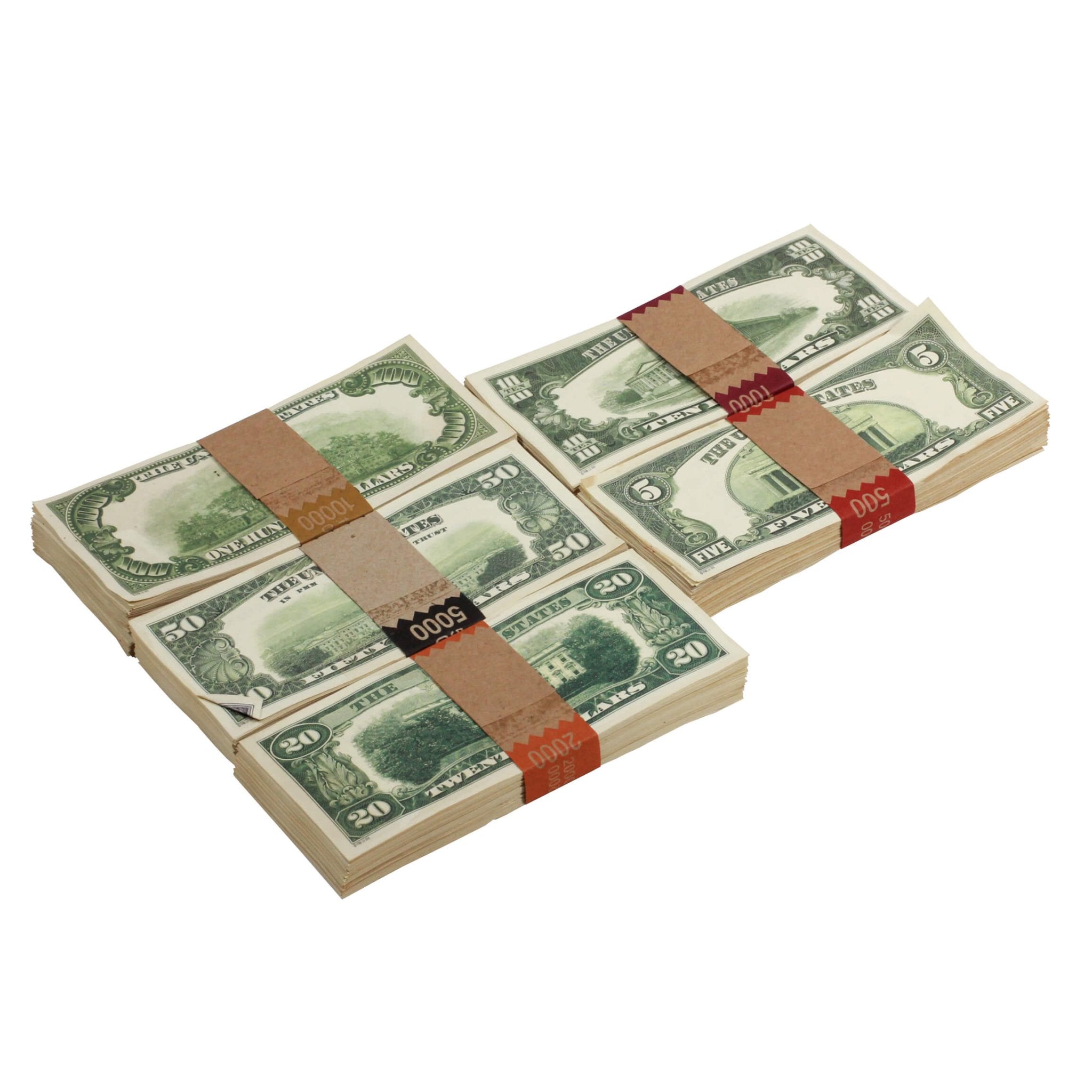 1980 Series Mix $18,500 Aged Full Print Prop Money Bundle - Prop Movie Money