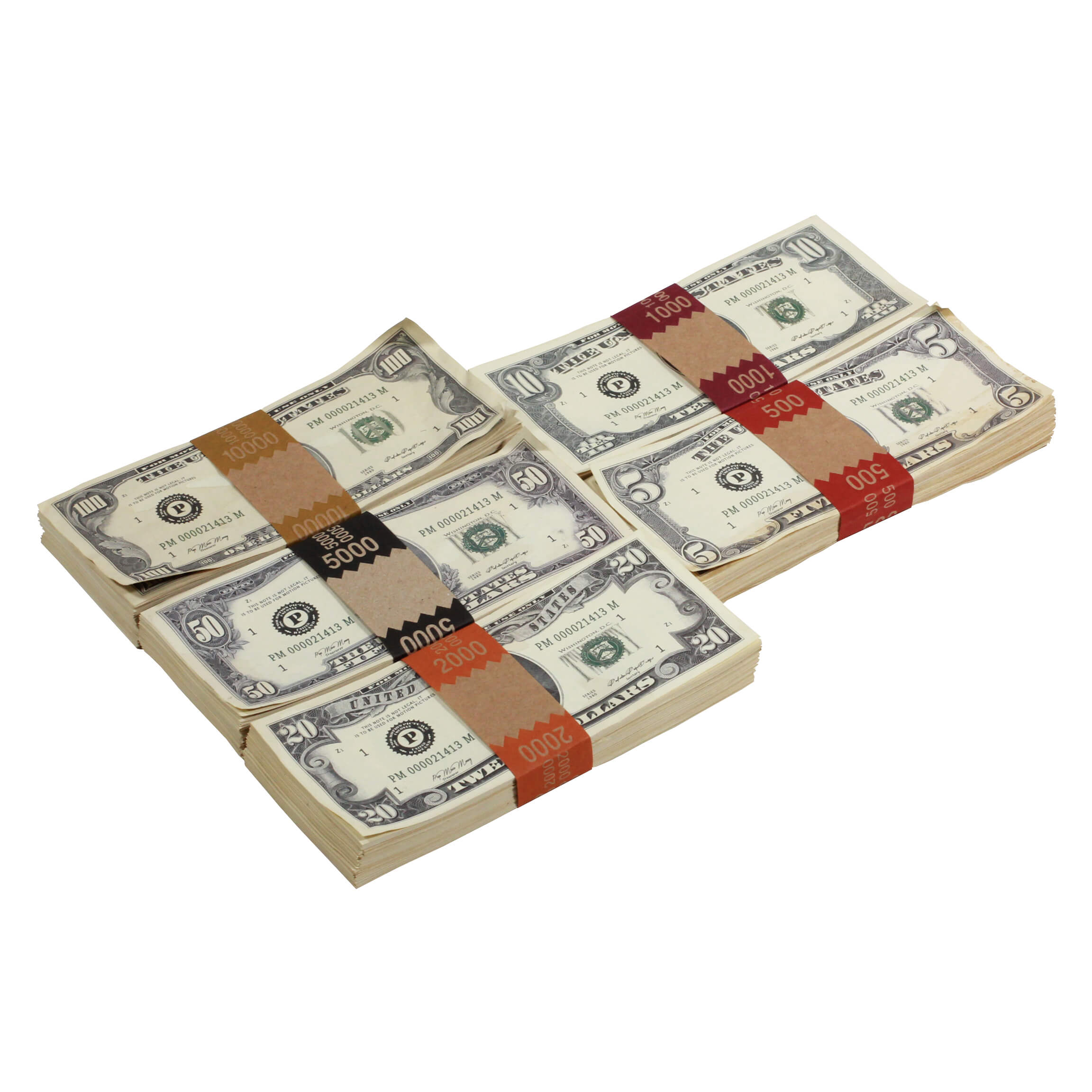 1980 Series Mix $18,500 Aged Full Print Prop Money Bundle - Prop Movie Money