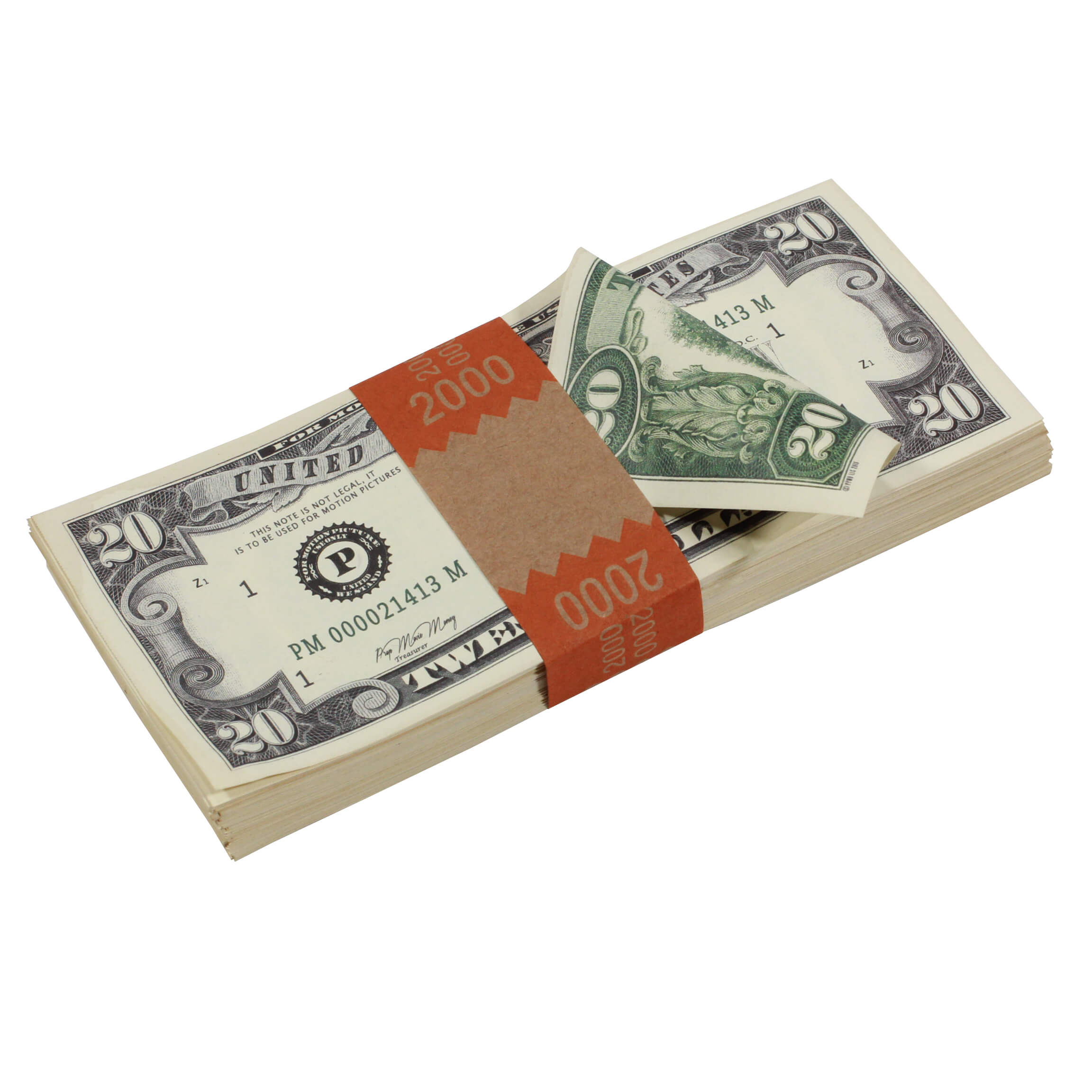 1980 Series $20 Aged $2,000 Full Print Prop Money Stack - Prop Movie Money