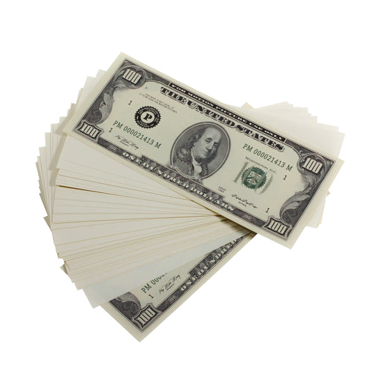 Series 1980s $100s Blank Filler $10,000 Prop Money Stack - Prop Movie Money