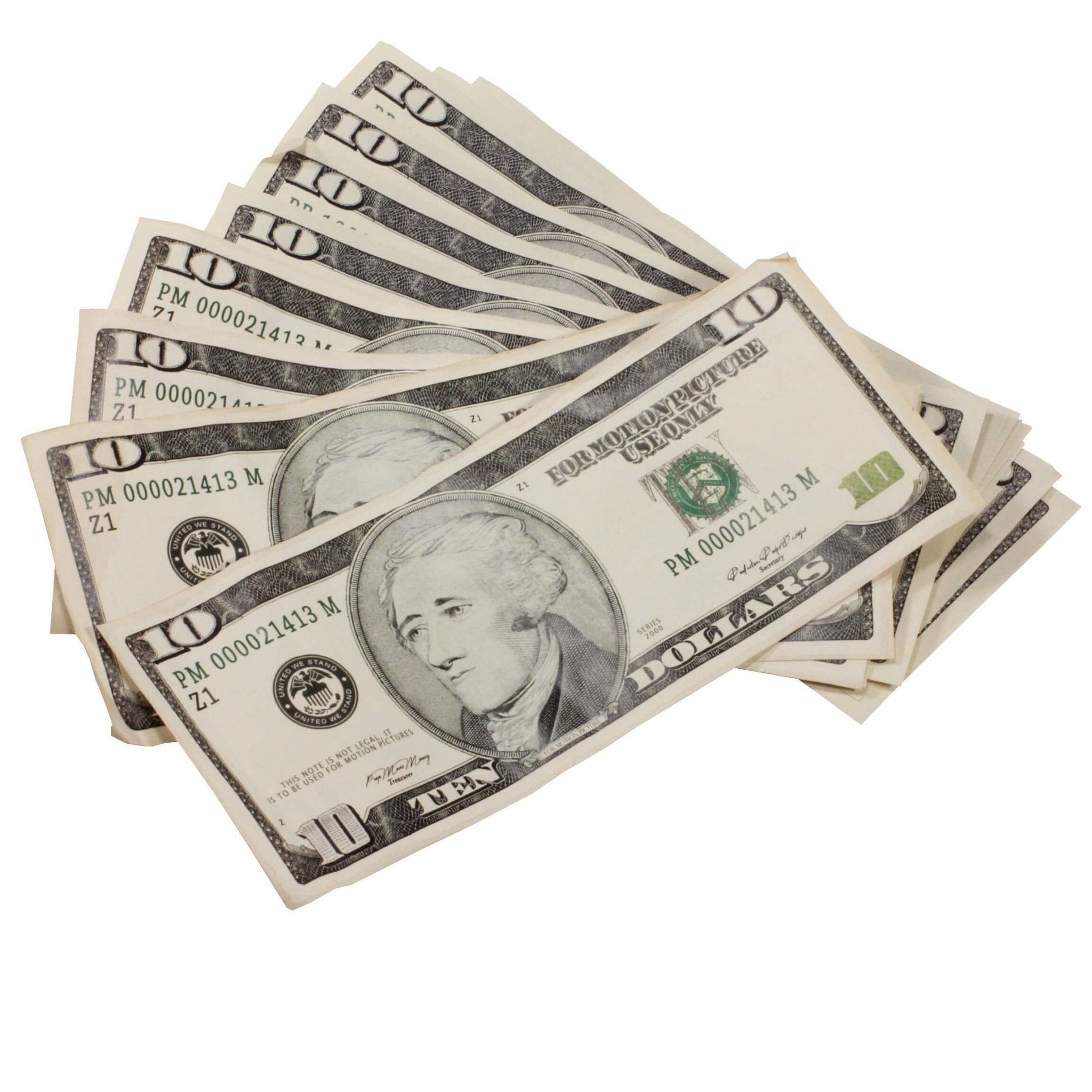 2000 Series $10 Aged $1,000 Full Print Prop Money Stack - Prop Movie Money