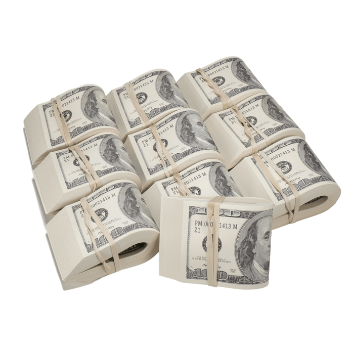 2000 Series $100,000 Full Print Fold Bundle - Prop Movie Money