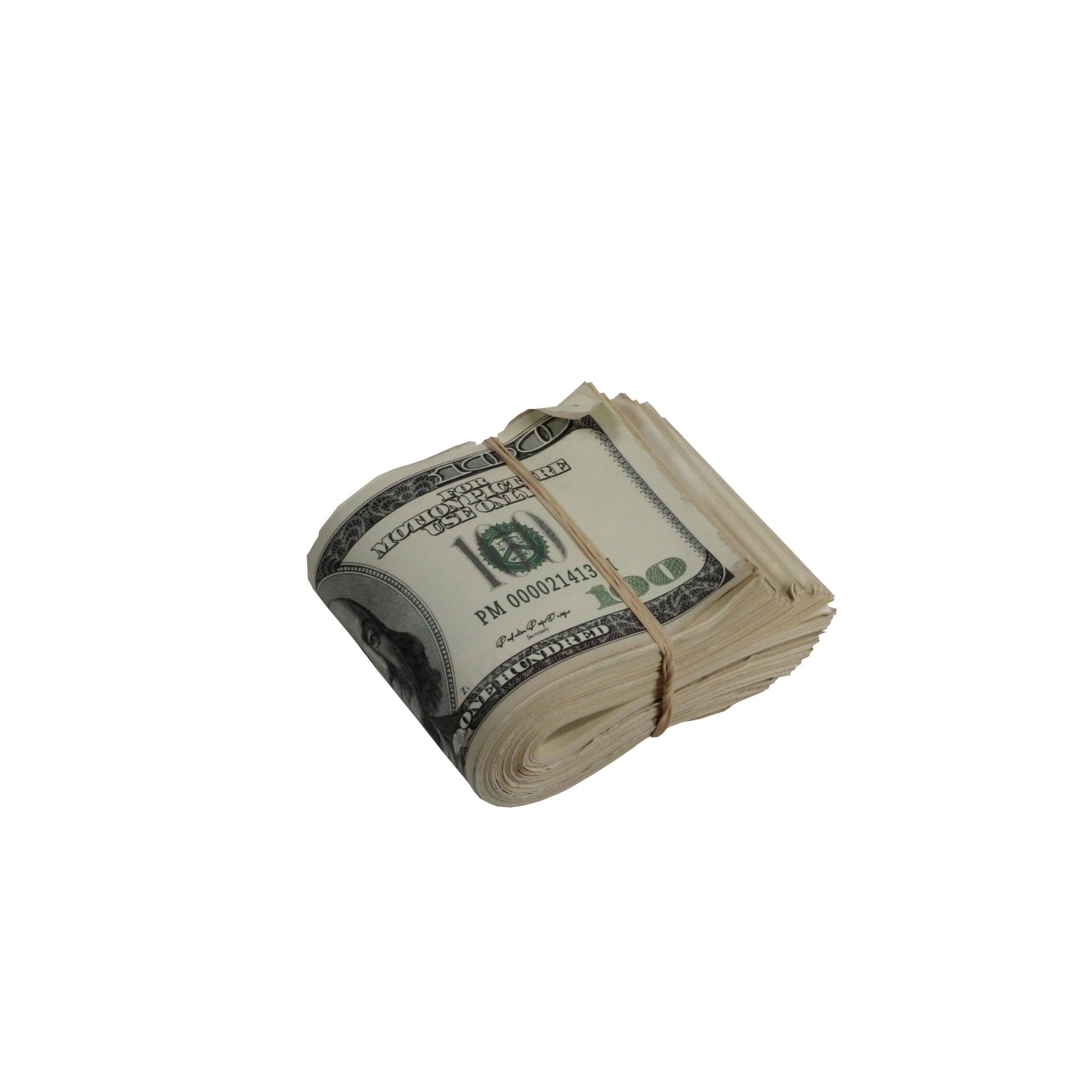 2000 Series $100 Aged $10,000 Full Print Fat Fold - Prop Movie Money