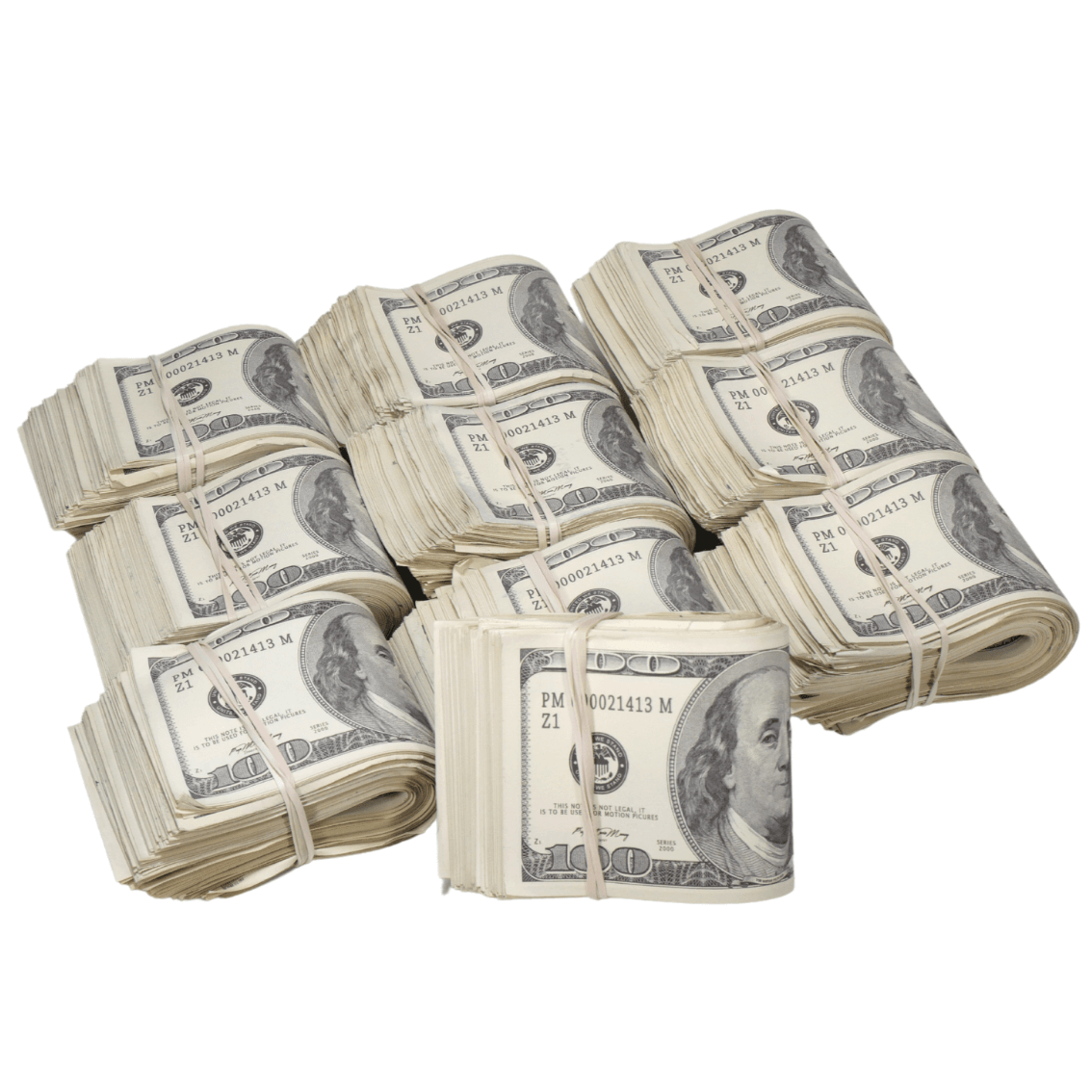 2000 Series $100,000 Aged Full Print Fold Prop Money Bundle - Prop Movie Money