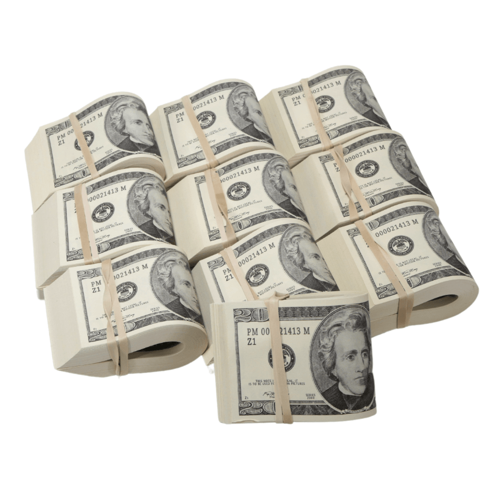 2000 Series $20,000 Full Print Fold Bundle - Prop Movie Money