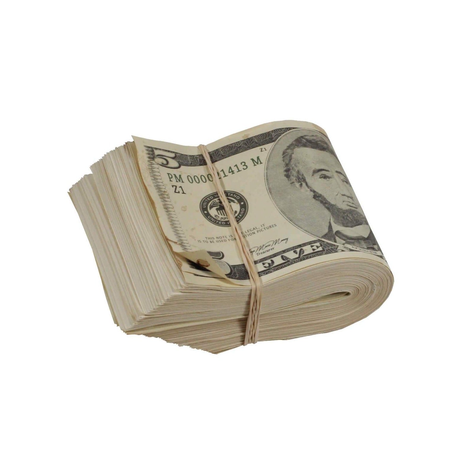 2000 Series $5 Aged $500 Full Print Fat Fold - Prop Movie Money