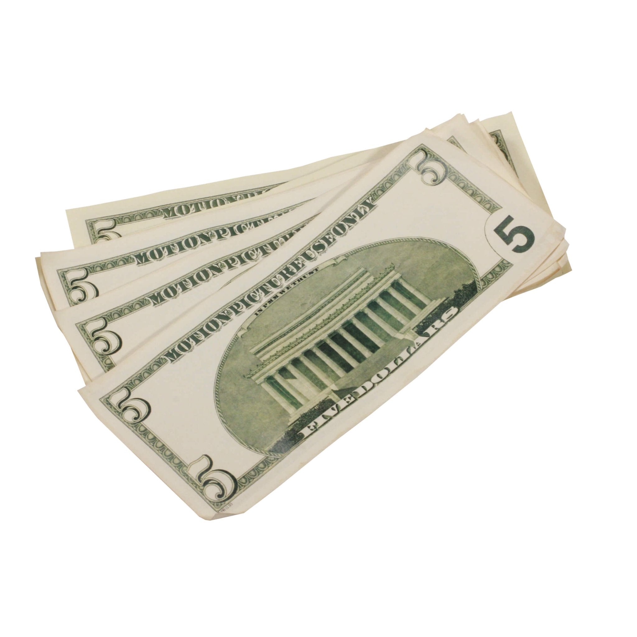 2000 Series $5 Aged $5,000 Full Print Prop Money Stack - Prop Movie Money