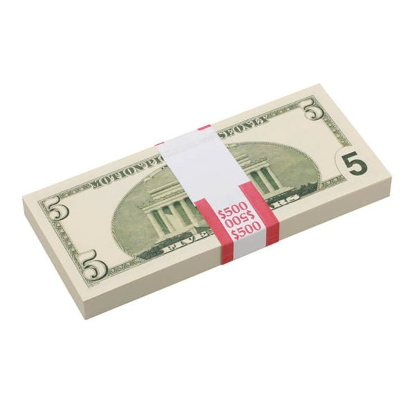 2000 Series $5 Full Print Prop Money Stack - Prop Movie Money