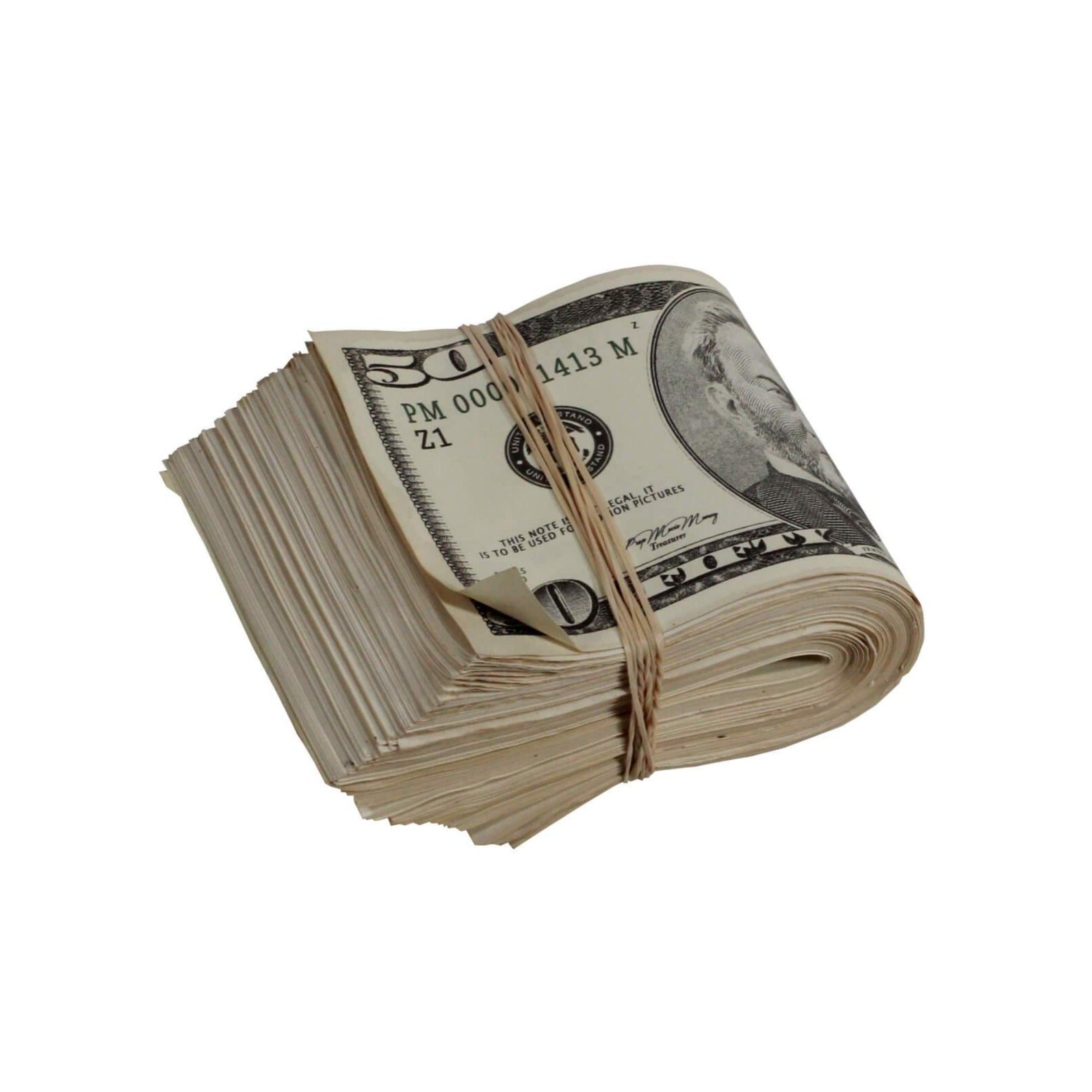 2000 Series $50 Aged $5,000 Full Print Fat Fold - Prop Movie Money