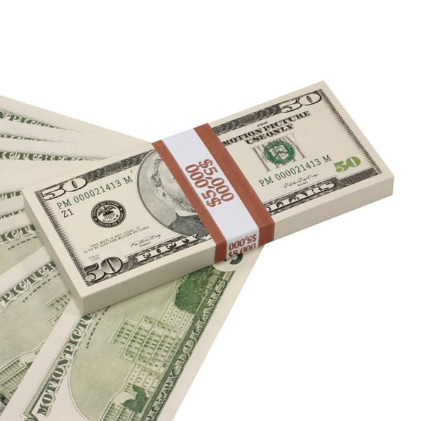 2000 Series $50 Full Print Prop Money Stack - Prop Movie Money