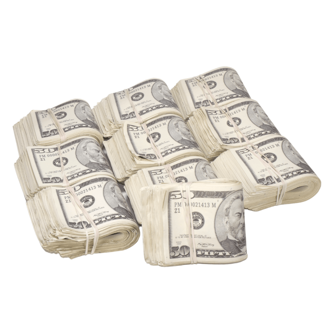 2000 Series $50,000 Aged Blank Filler Fat Fold Bundle - Prop Movie Money