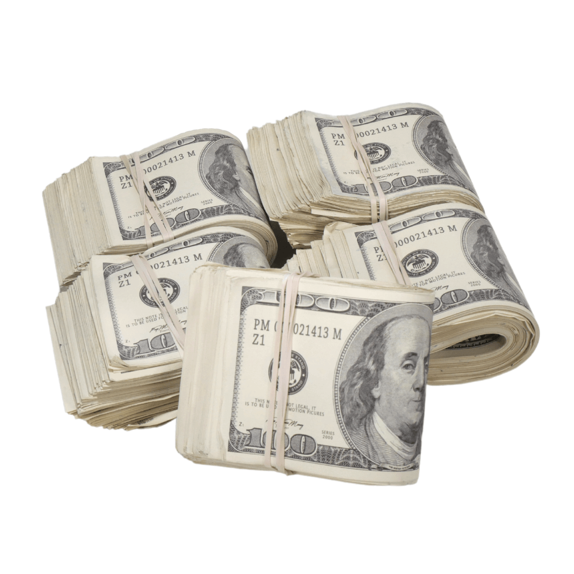 2000 Series $50,000 Aged Full Print Fold Prop Money Bundle - Prop Movie Money