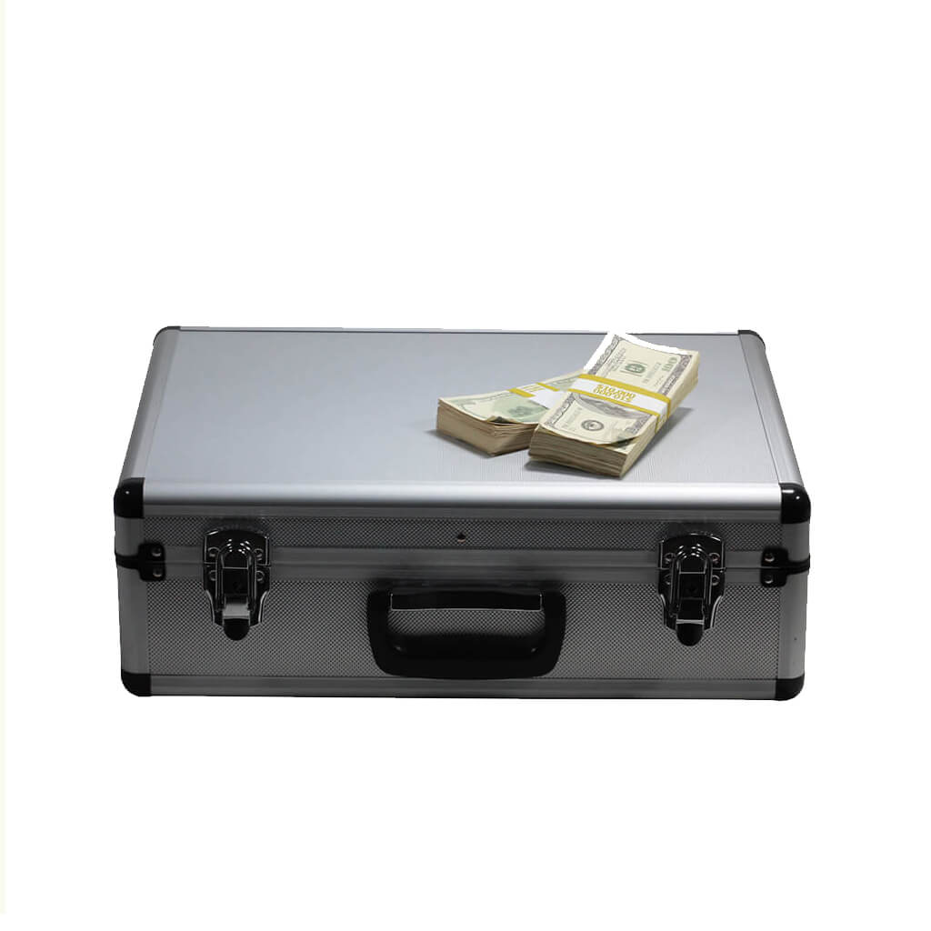2000 Series $750,000 Aged Full Print Stacks with Silver Aluminum Case - Prop Movie Money