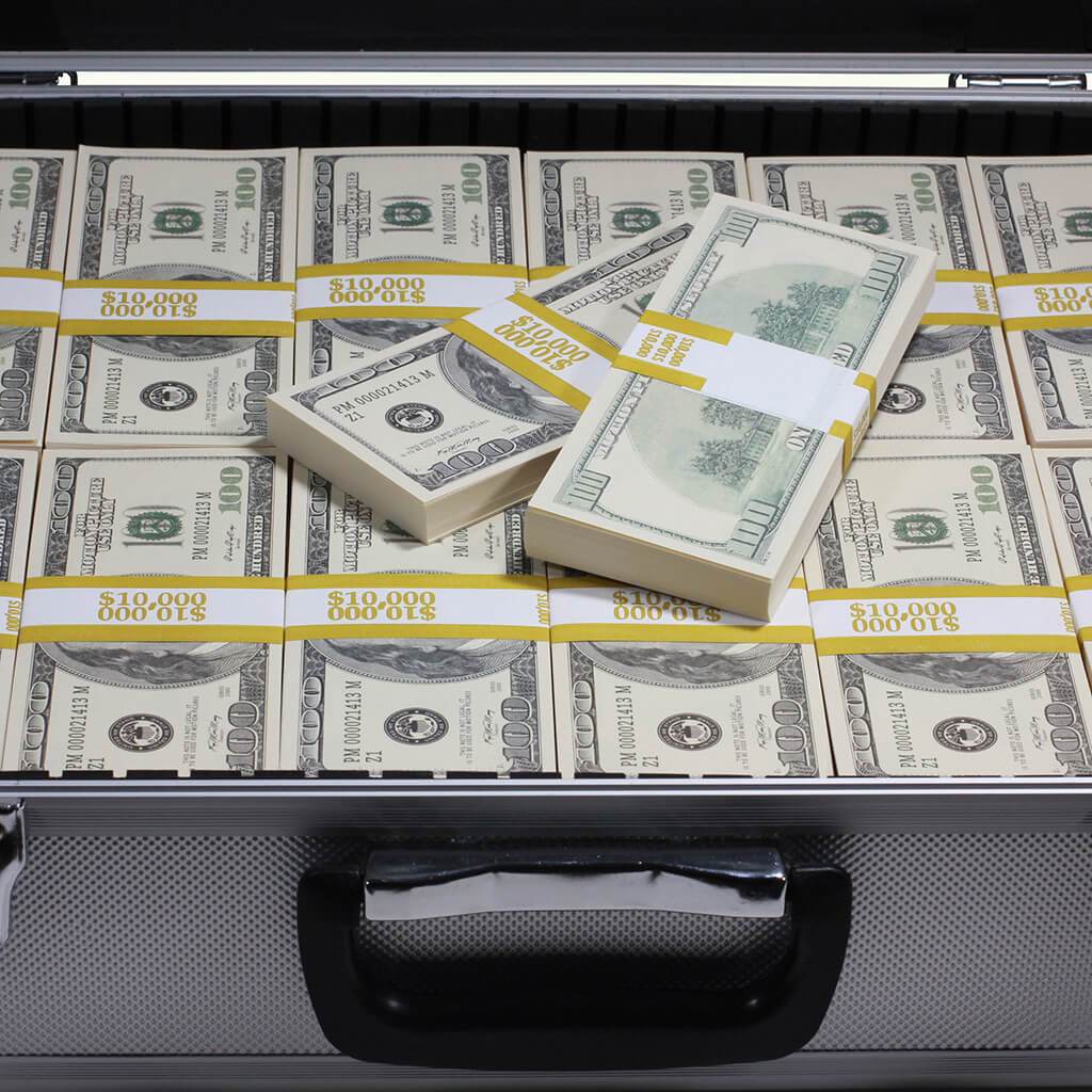 2000 Series $750,000 Full Print Stacks with Silver Aluminum Case - Prop Movie Money
