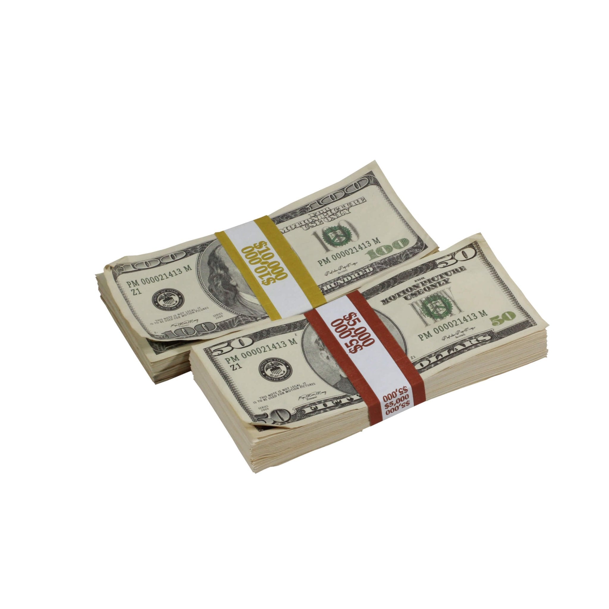 2000 Series Mix $15,000 Aged Full Print Prop Money Bundle - Prop Movie Money