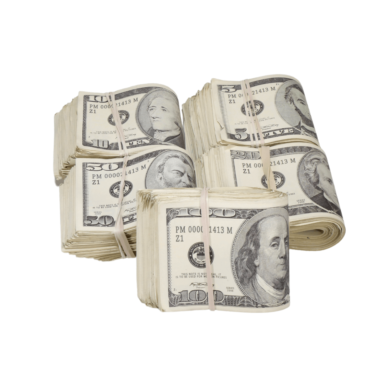 2000 Series Mix $18,500 Aged Blank Filler Fat Fold Bundle - Prop Movie Money