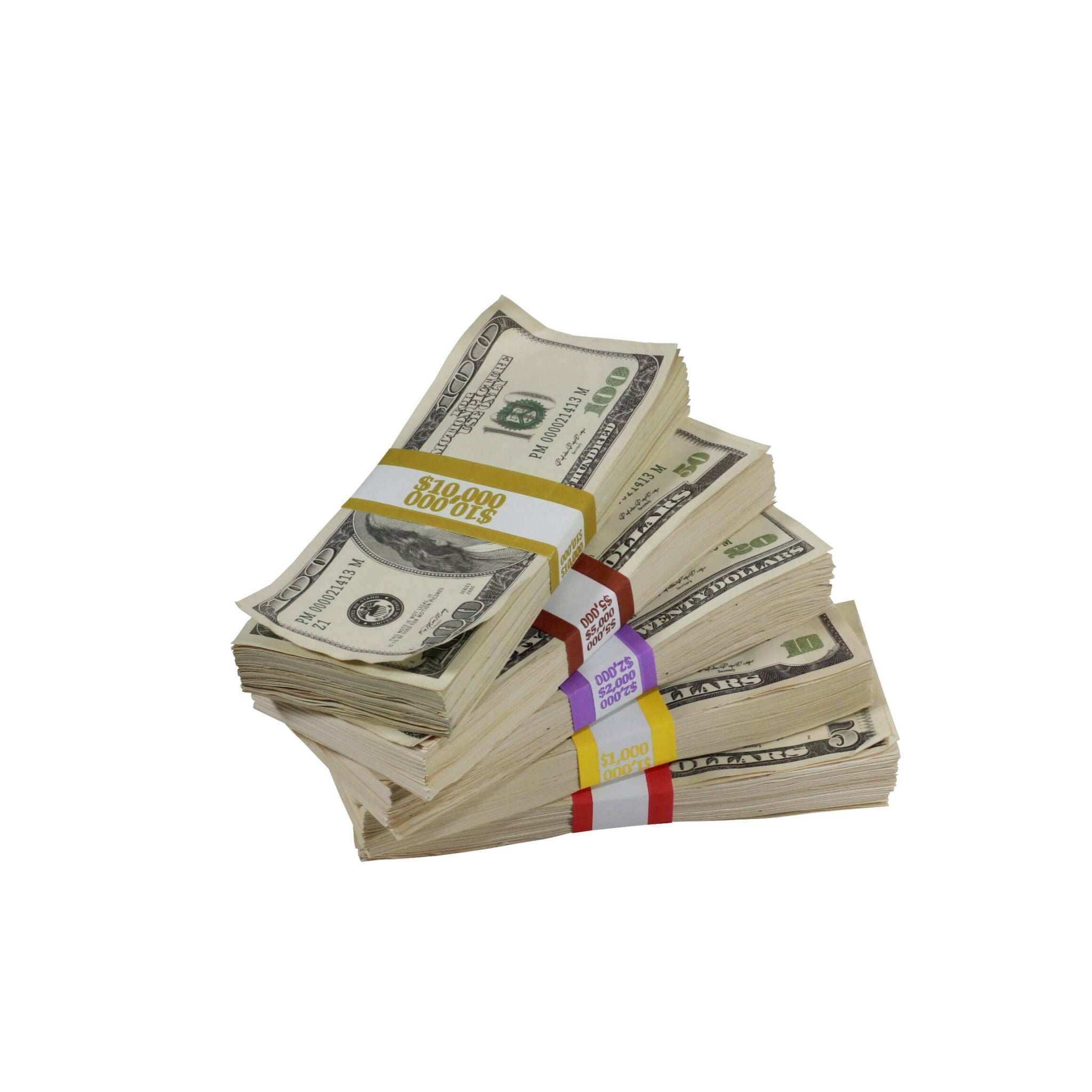 2000 Series Mix $18,500 Aged Full Print Prop Money Bundle - Prop Movie Money
