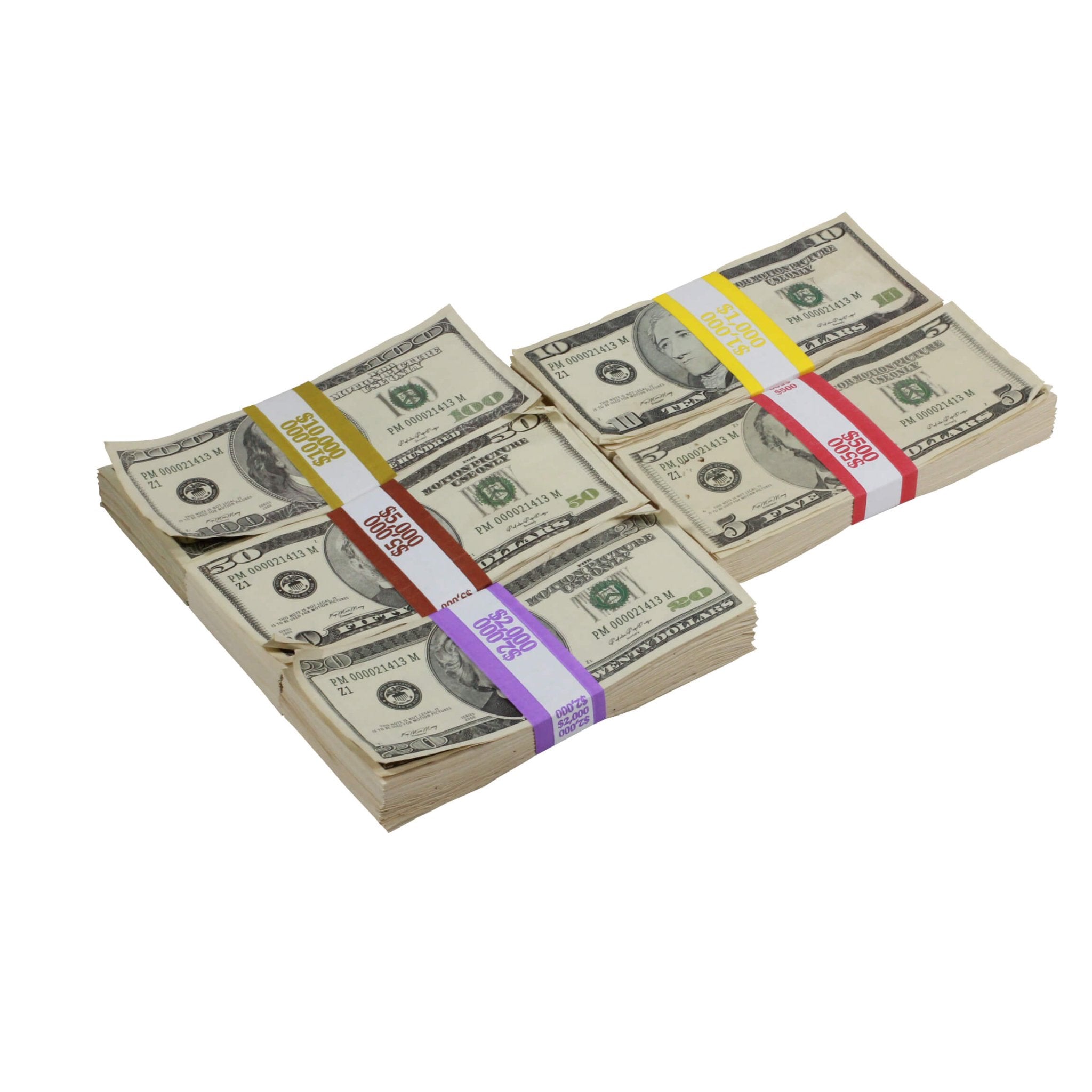 2000 Series Mix $18,500 Aged Full Print Prop Money Bundle - Prop Movie Money