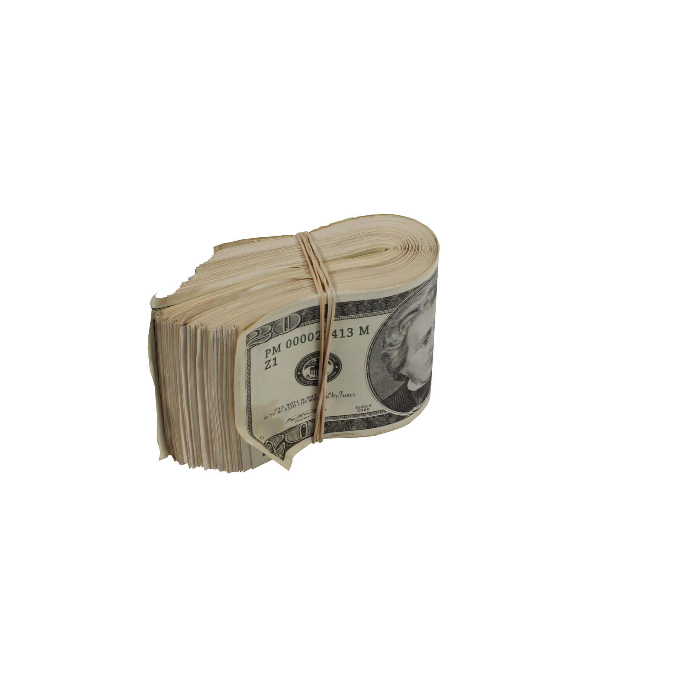 2000 Series $20 Aged $2,000 Full Print Fat Fold - Prop Movie Money