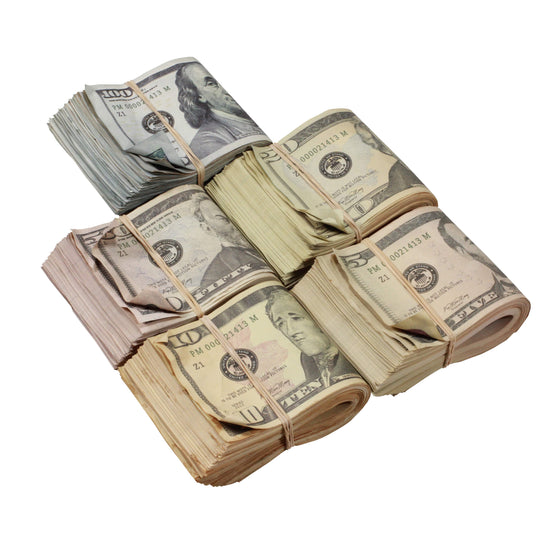 New Series Mix $18,500 Aged Full Print Fold Prop Money Bundle - Prop Movie Money