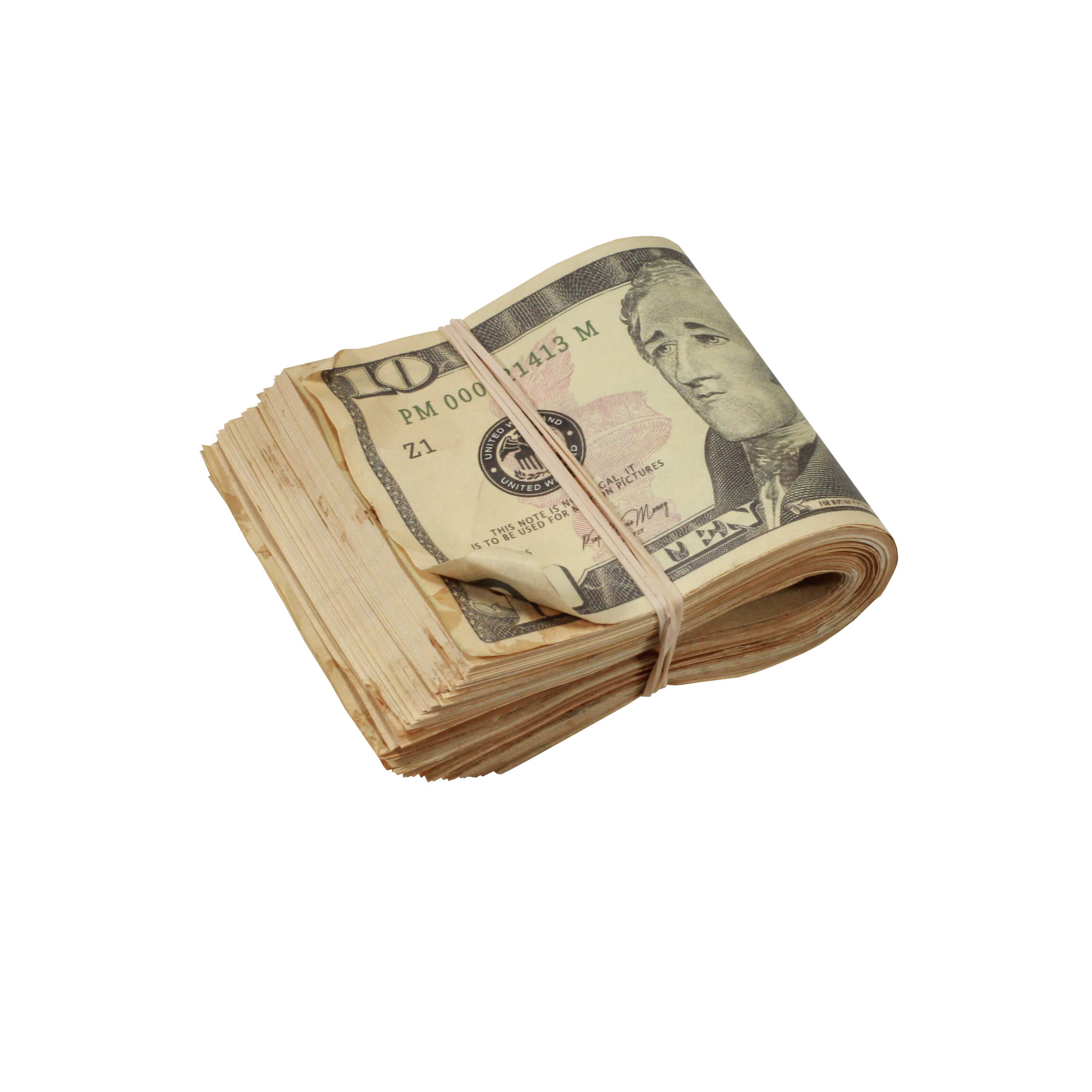 New Series $10s Aged $1,000 Blank Filler Fat Fold - Prop Movie Money