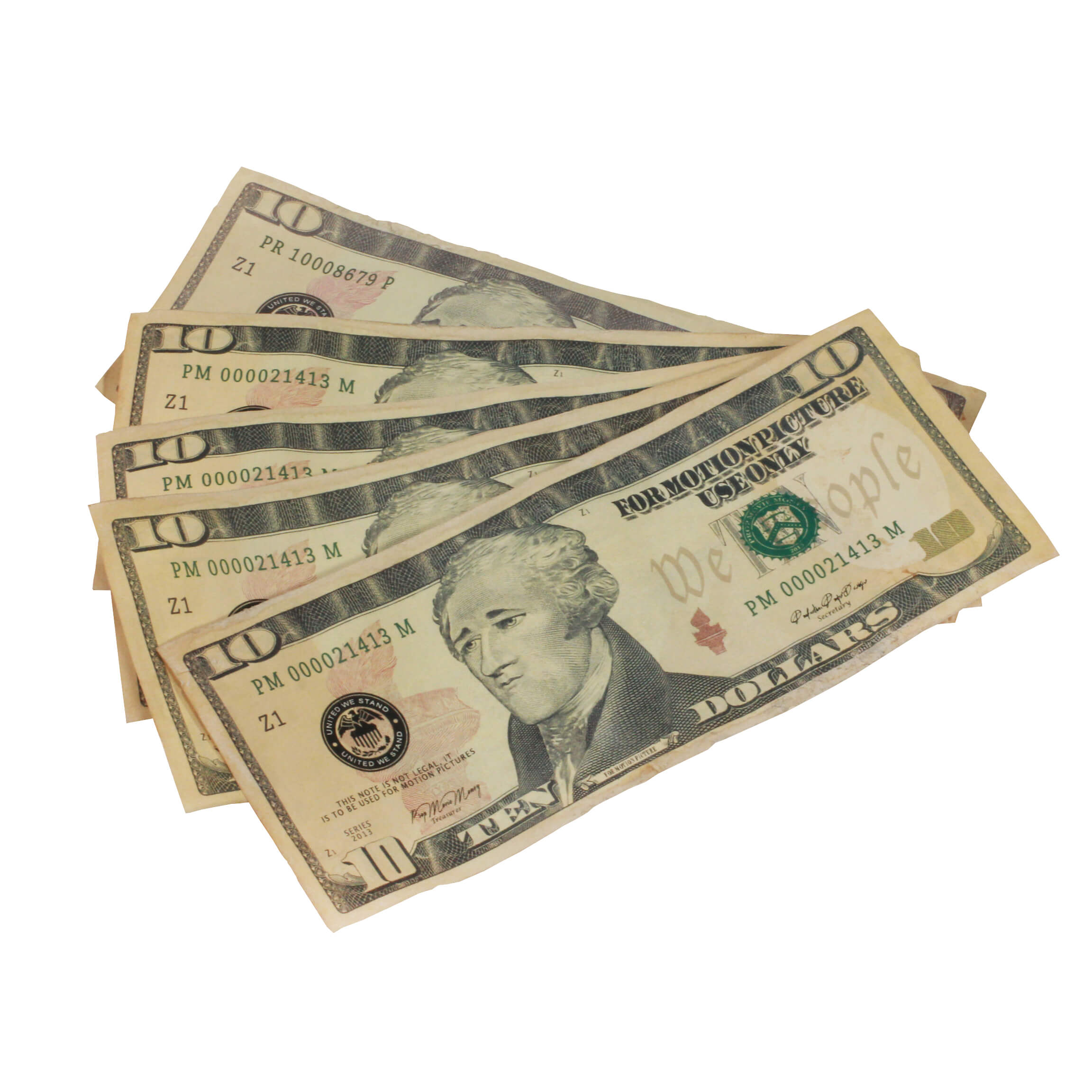 New Series $10 Aged $1,000 Full Print Fat Fold - Prop Movie Money