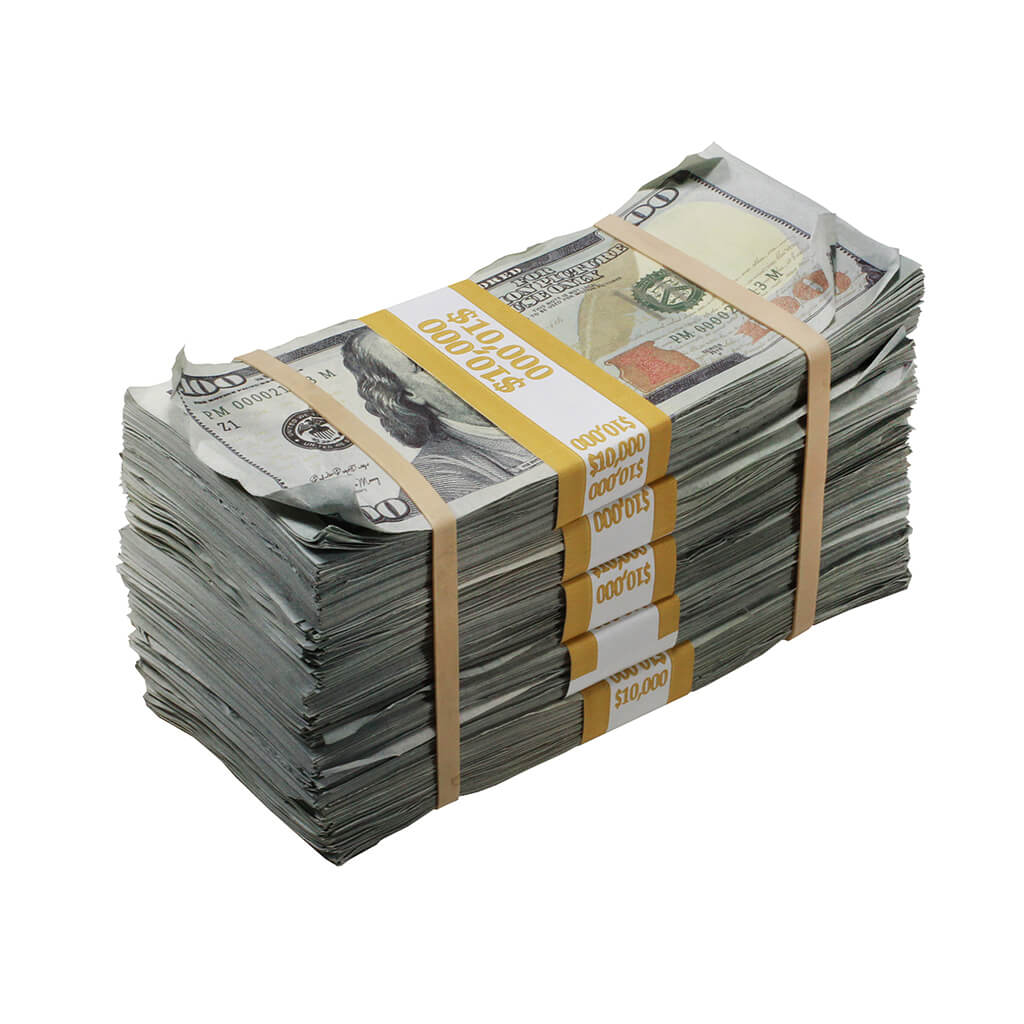 New Series $50,000 Aged Full Print Stacks with Money Bag