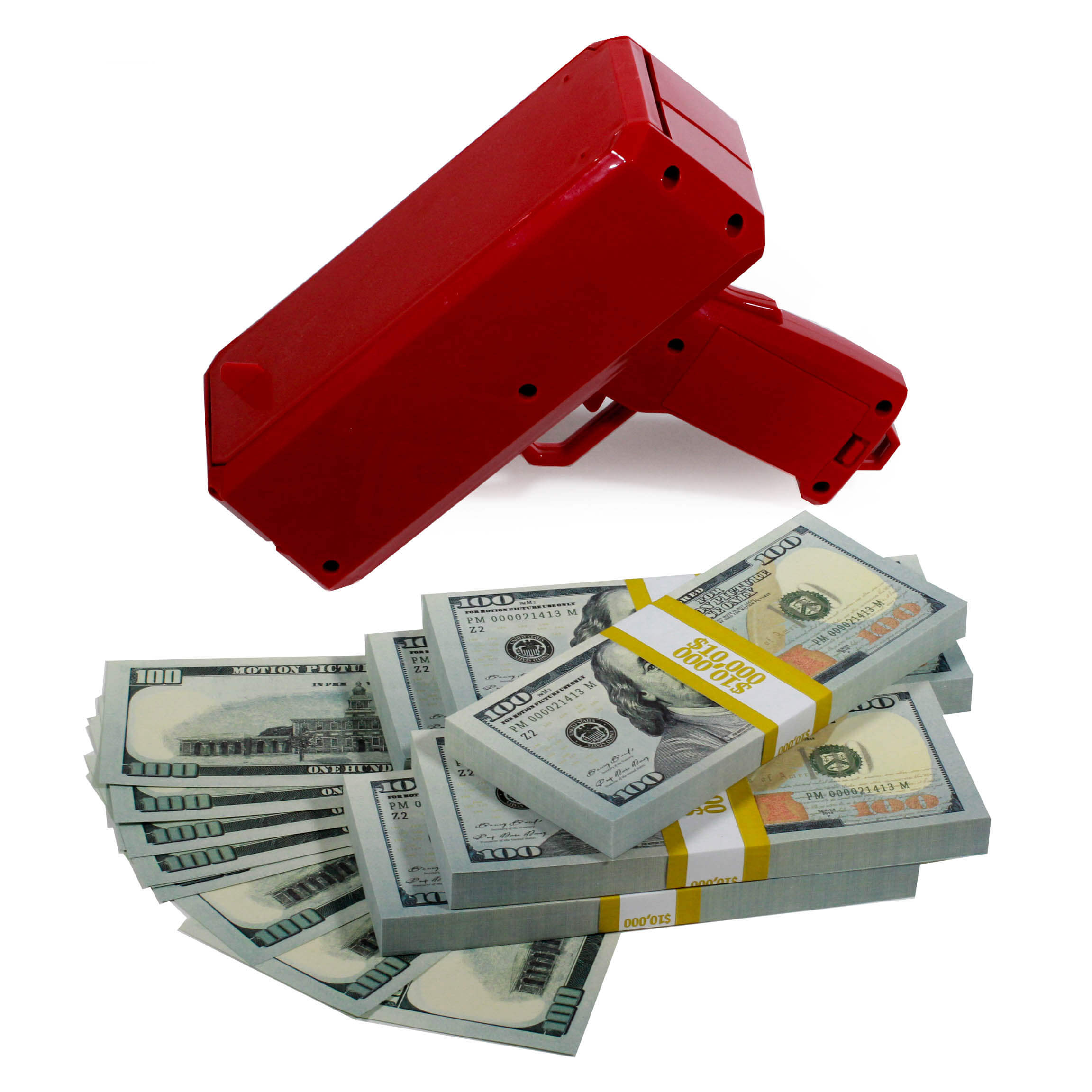 New Series $50,000 Full Print Stacks with Money Gun - Prop Movie Money