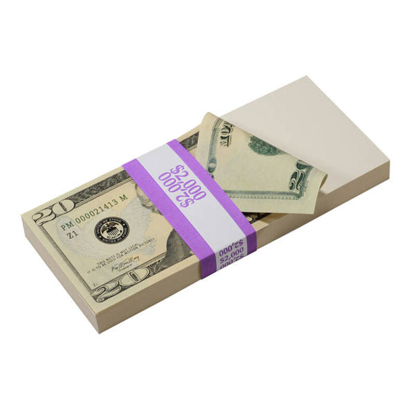 New Style $20s Blank Filler $2,000 Prop Money Stack - Prop Movie Money