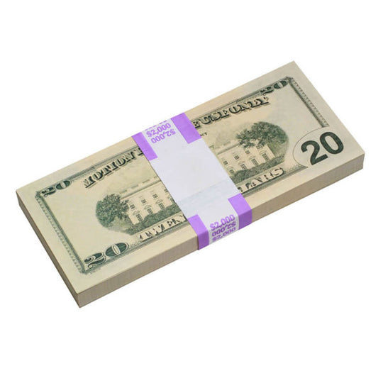 New Style $20s Blank Filler $2,000 Prop Money Stack - Prop Movie Money