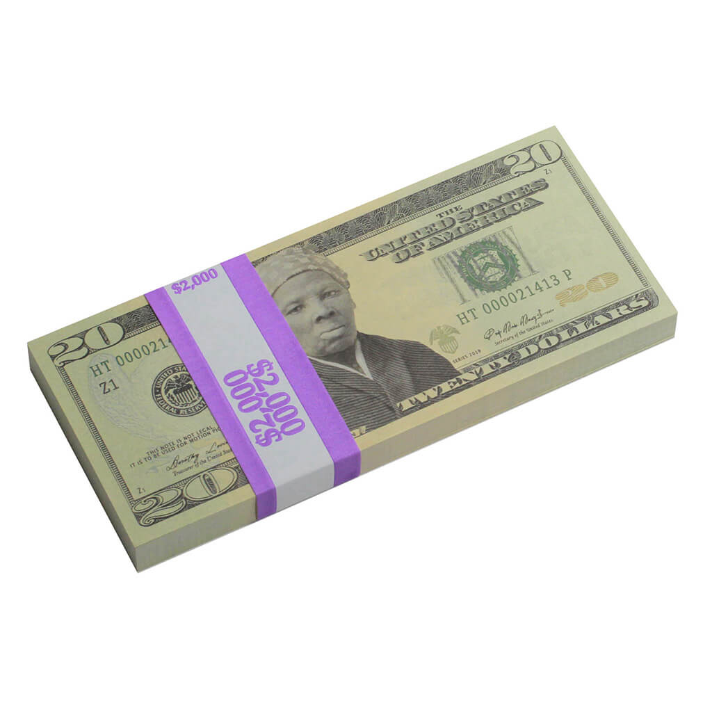Harriet Tubman $20s x 100 Full Print Commemorative Bills - Prop Movie Money