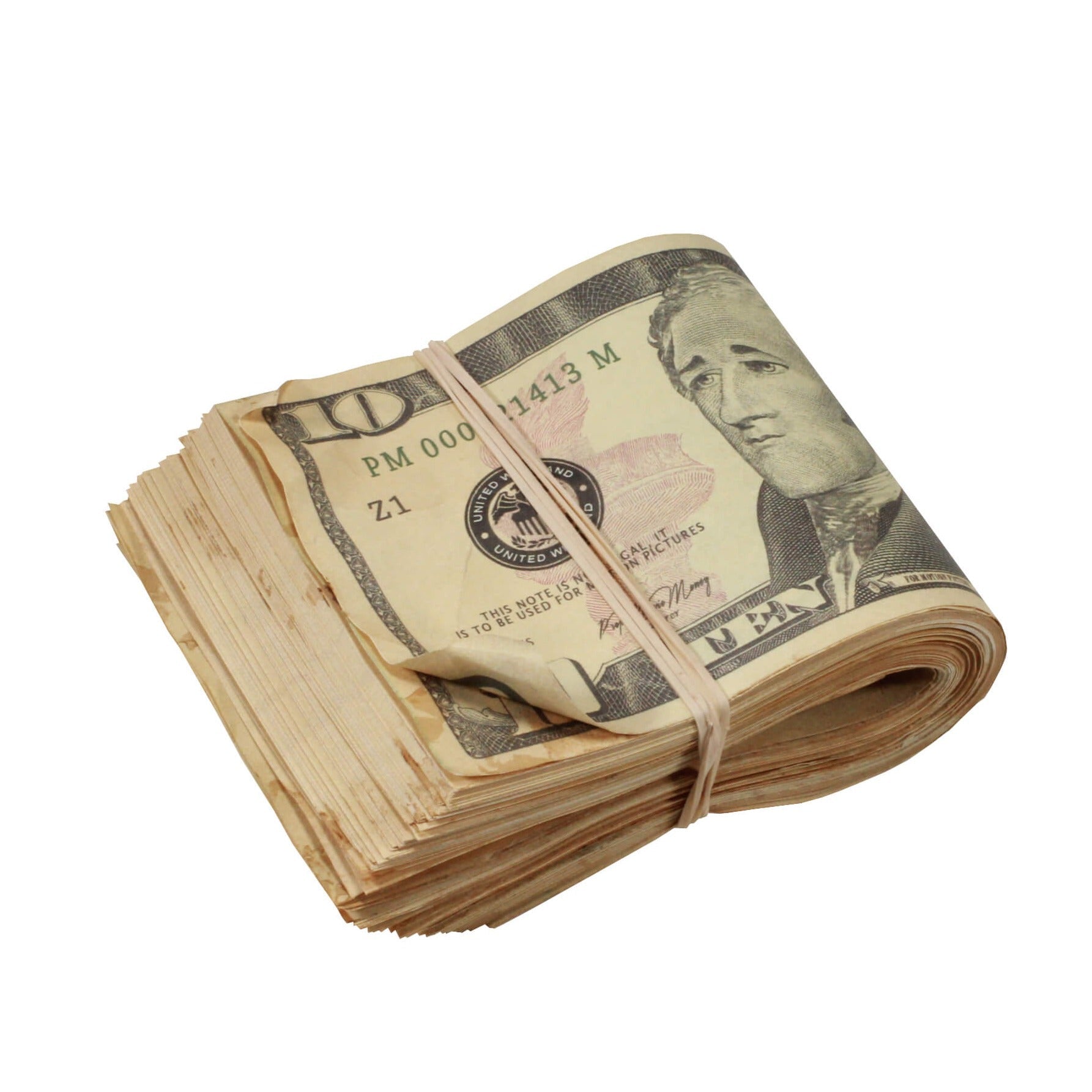 New Series $10 Aged $1,000 Full Print Fat Fold - Prop Movie Money