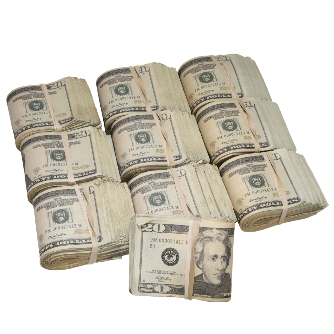 New Series $20,000 Aged Blank Filler Fat Fold Bundle - Prop Movie Money