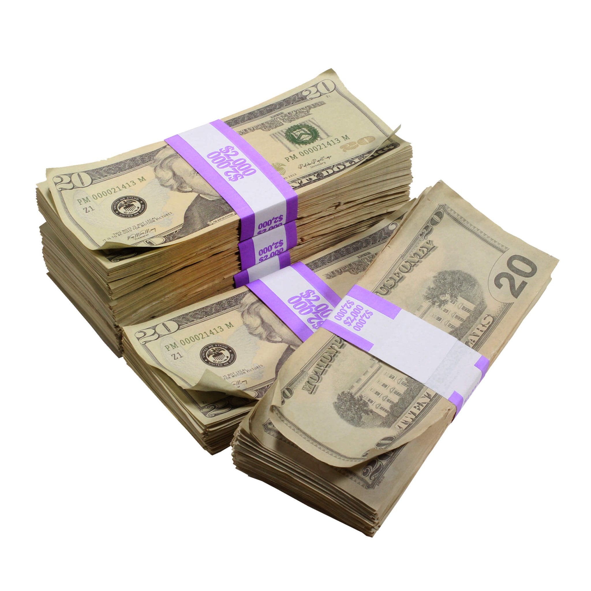 New Series $20's Aged $10,000 Full Print Prop Money Bundle - Prop Movie Money