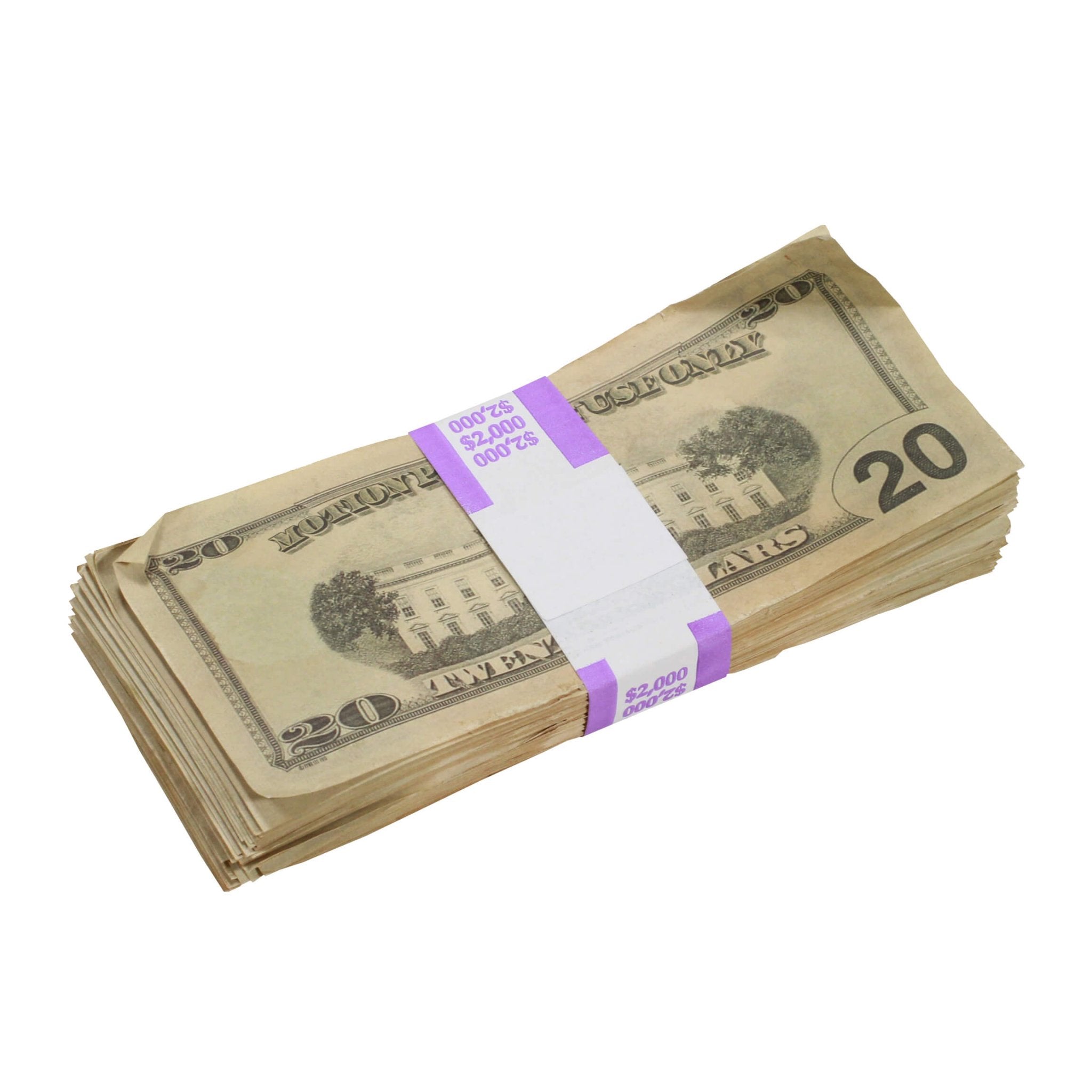 New Series $20's Aged $2,000 Full Print Prop Money Stack - Prop Movie Money