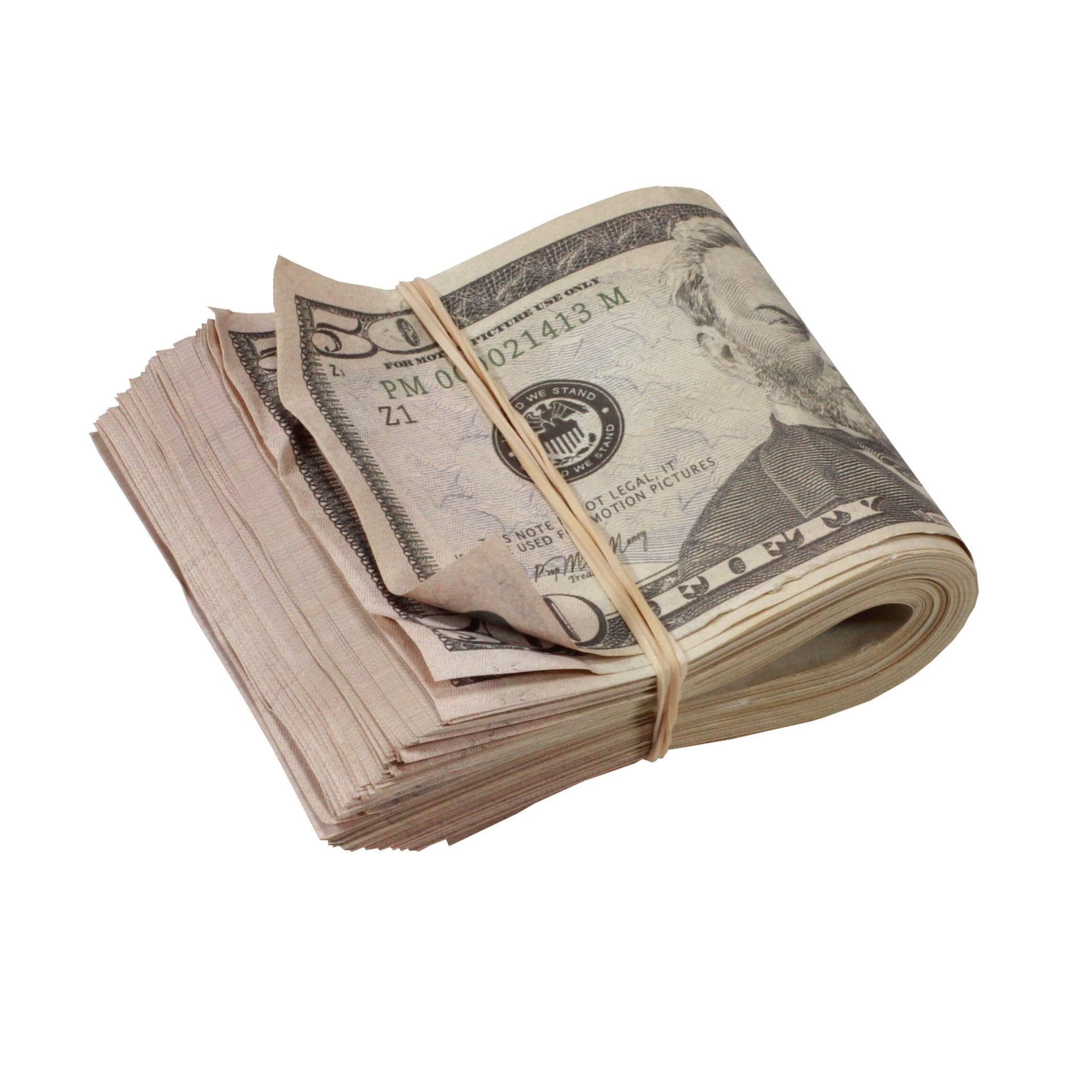 New Series $50s Aged $5,000 Blank Filler Fat Fold - Prop Movie Money