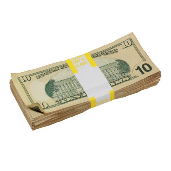 New Style $10s Aged $1,000 Blank Filler Stack - Prop Movie Money