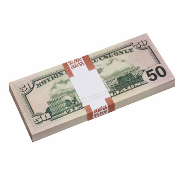 New Style $50's Full Print $50,000 Prop Money Bundle - Prop Movie Money