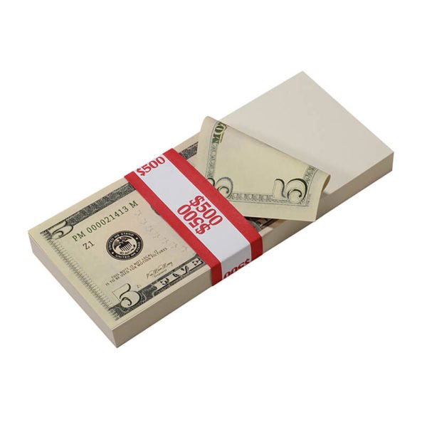 New Style $5s Blank Filler $500 Prop Money Stack - Prop Movie Money