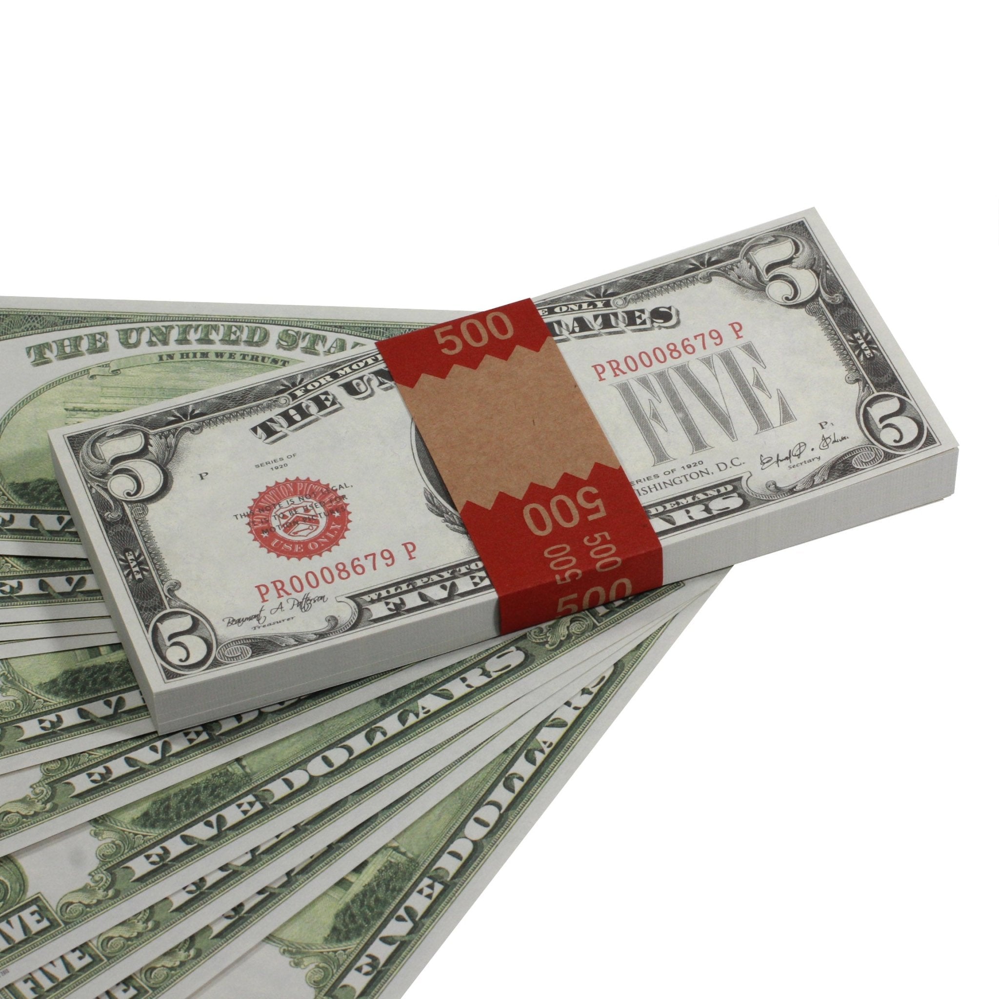 Series 1920s Vintage $5 Full Print Prop Money Stack - Prop Movie Money