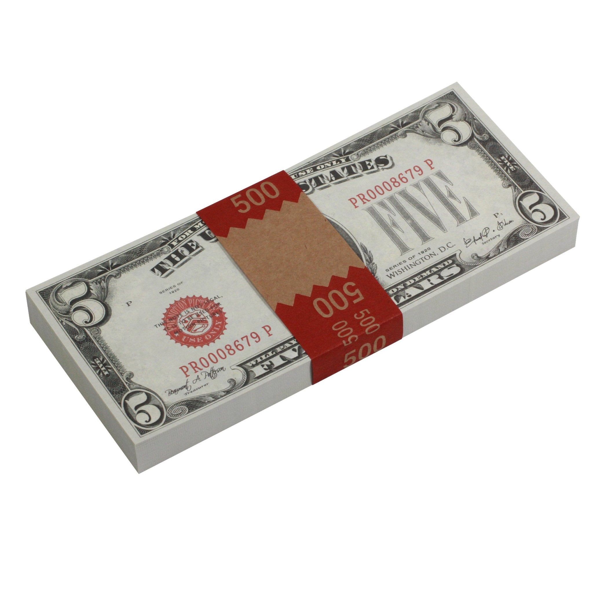 Series 1920s Vintage $5 Full Print Prop Money Stack - Prop Movie Money
