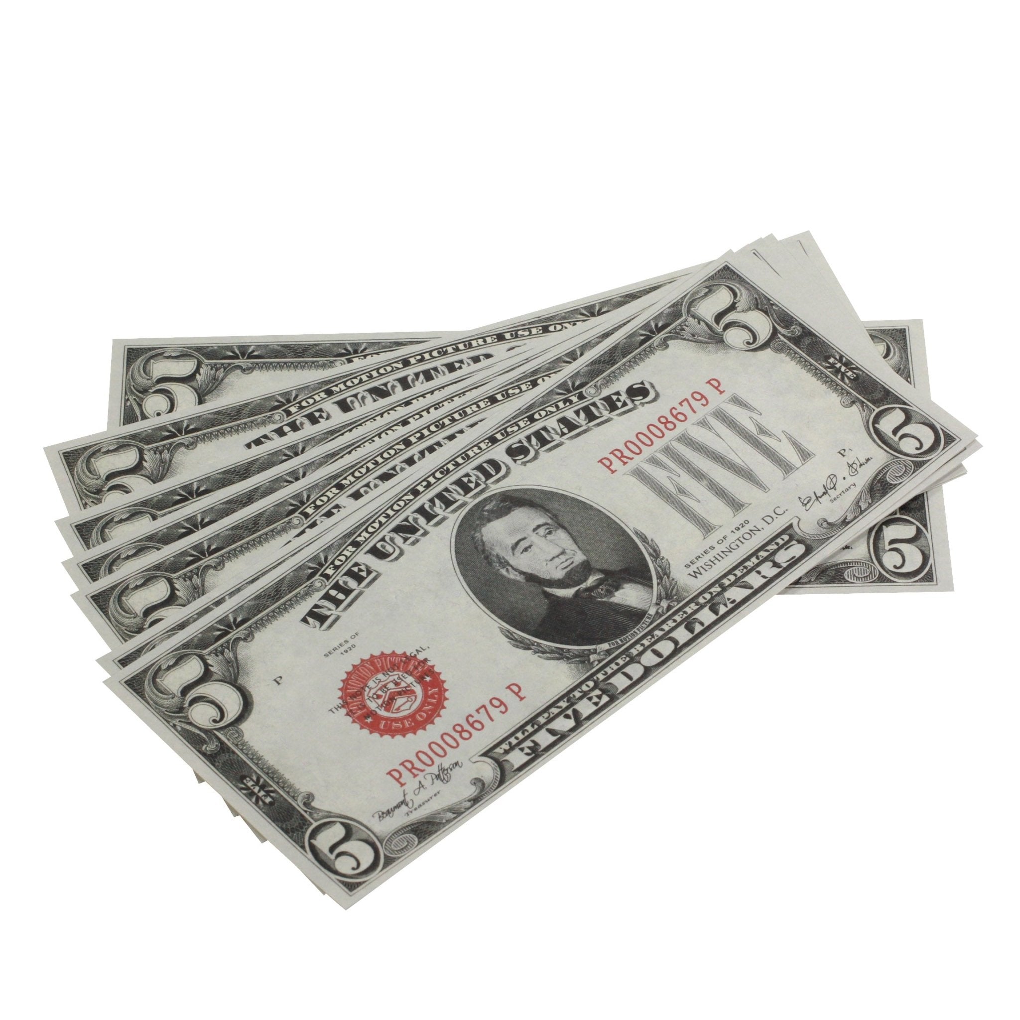 Series 1920s Vintage $5 Full Print Prop Money Stack - Prop Movie Money